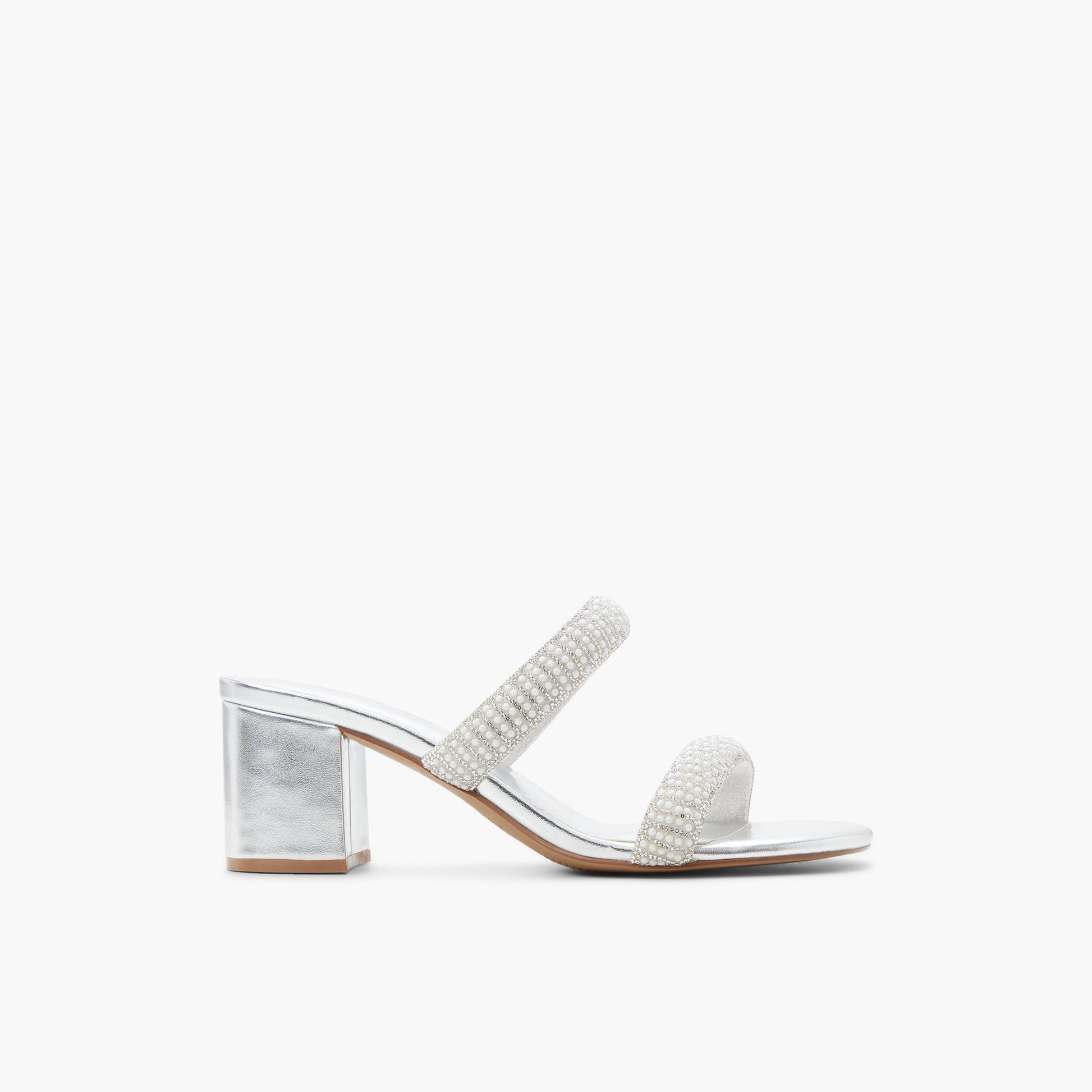 Main View of Silver Calianaa Block Heel Mules for Womens