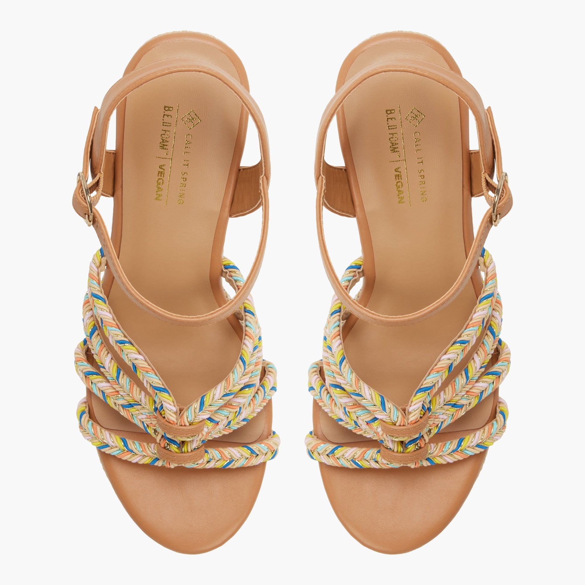 Top-down view of the Brown multi Kaylya Wedge Sandals
