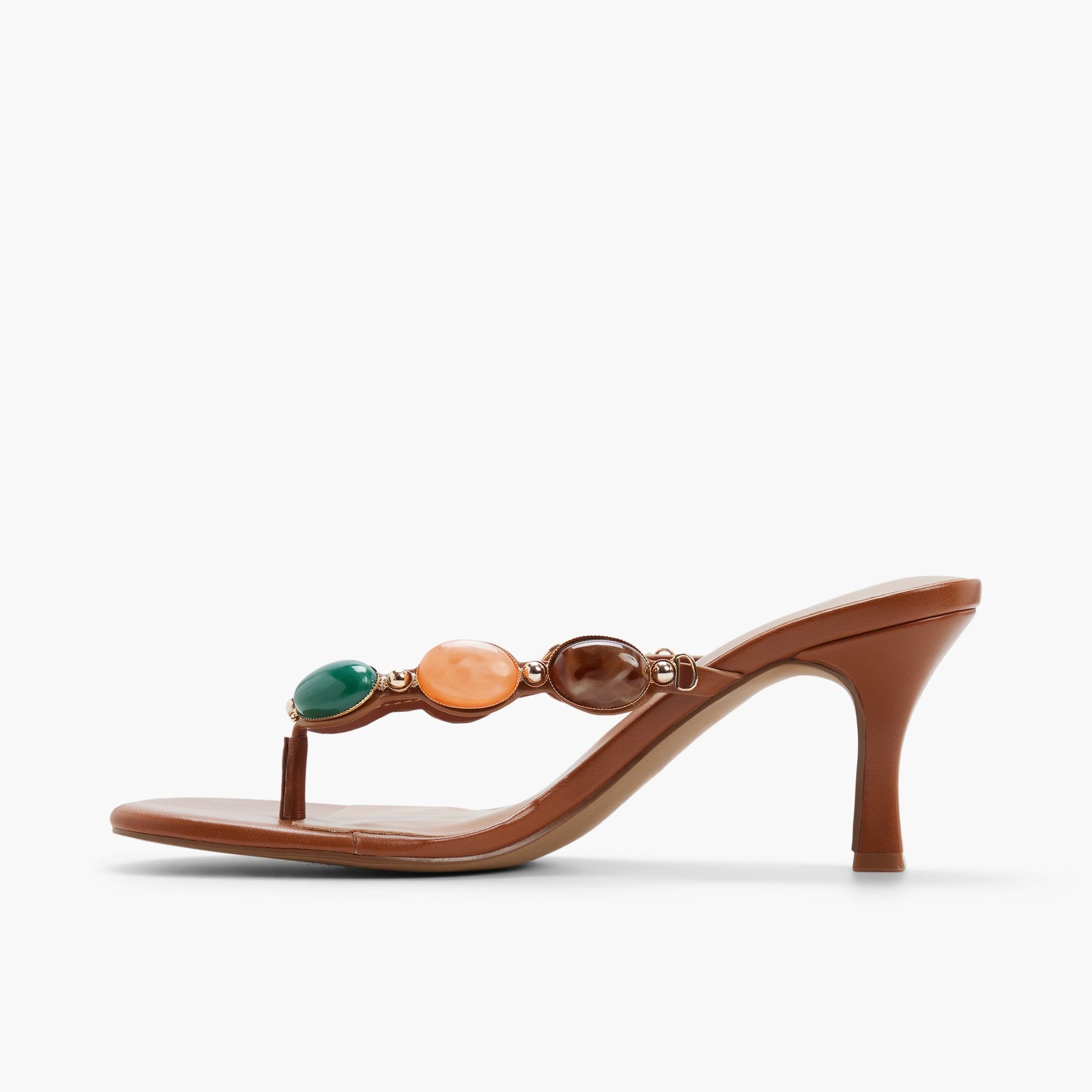 Test FR:Side view of Marron Foncé Ammber Mules à talon