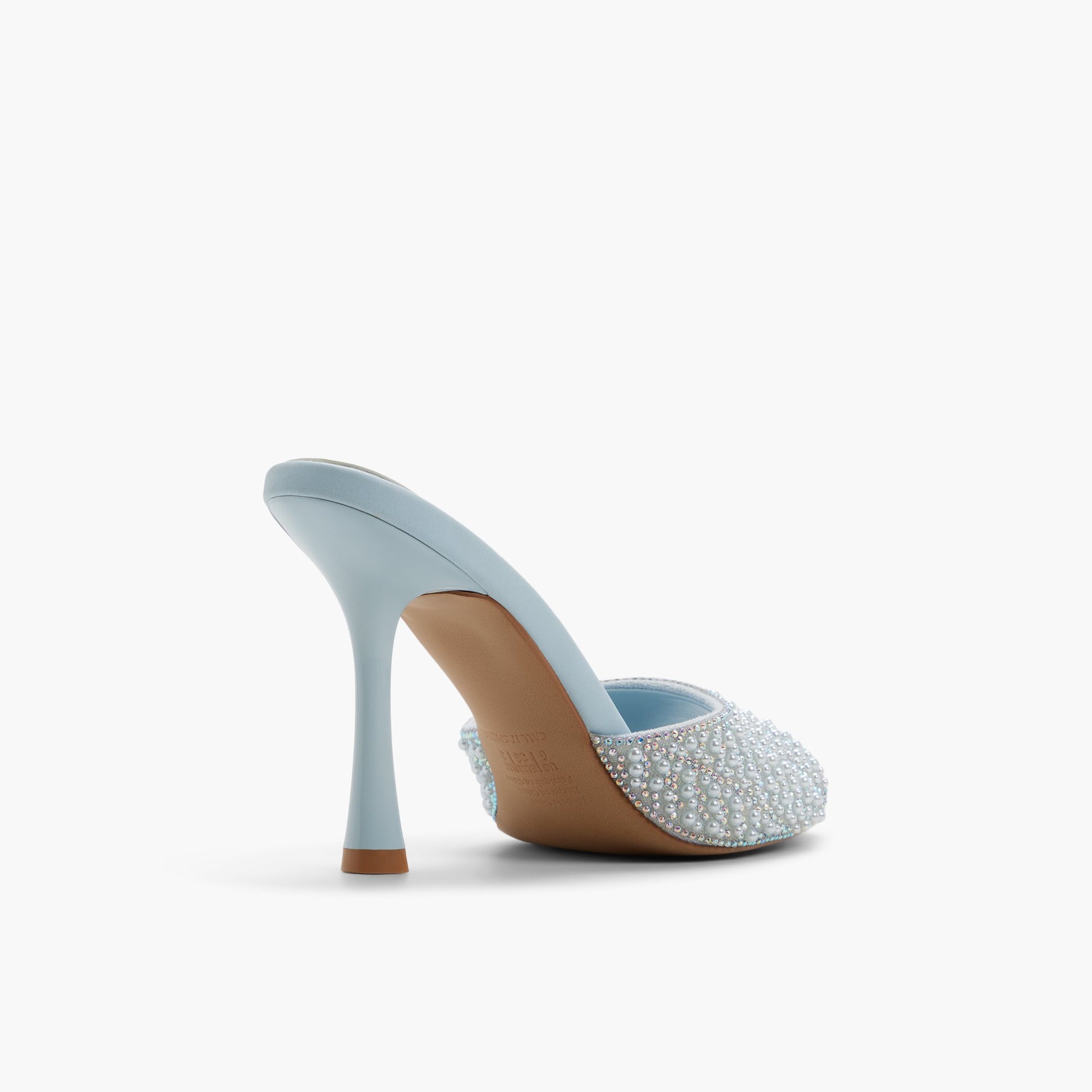 Three-quarter angle of Light blue Audreey Heeled Mule Sandals's back side