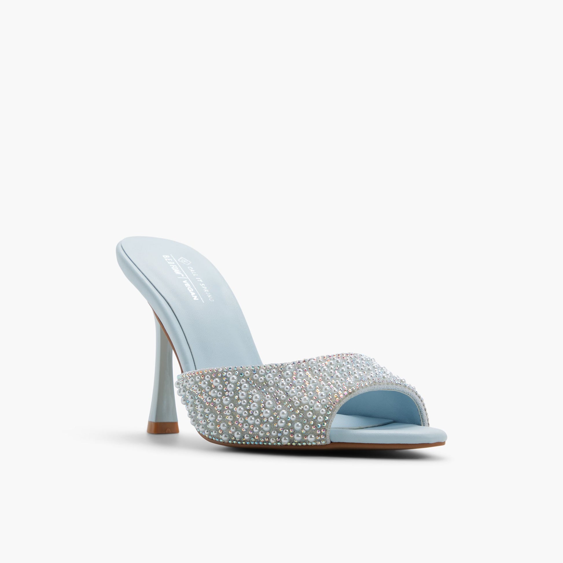 Three-quarter angle of Light blue Audreey Heeled Mule Sandals's front side