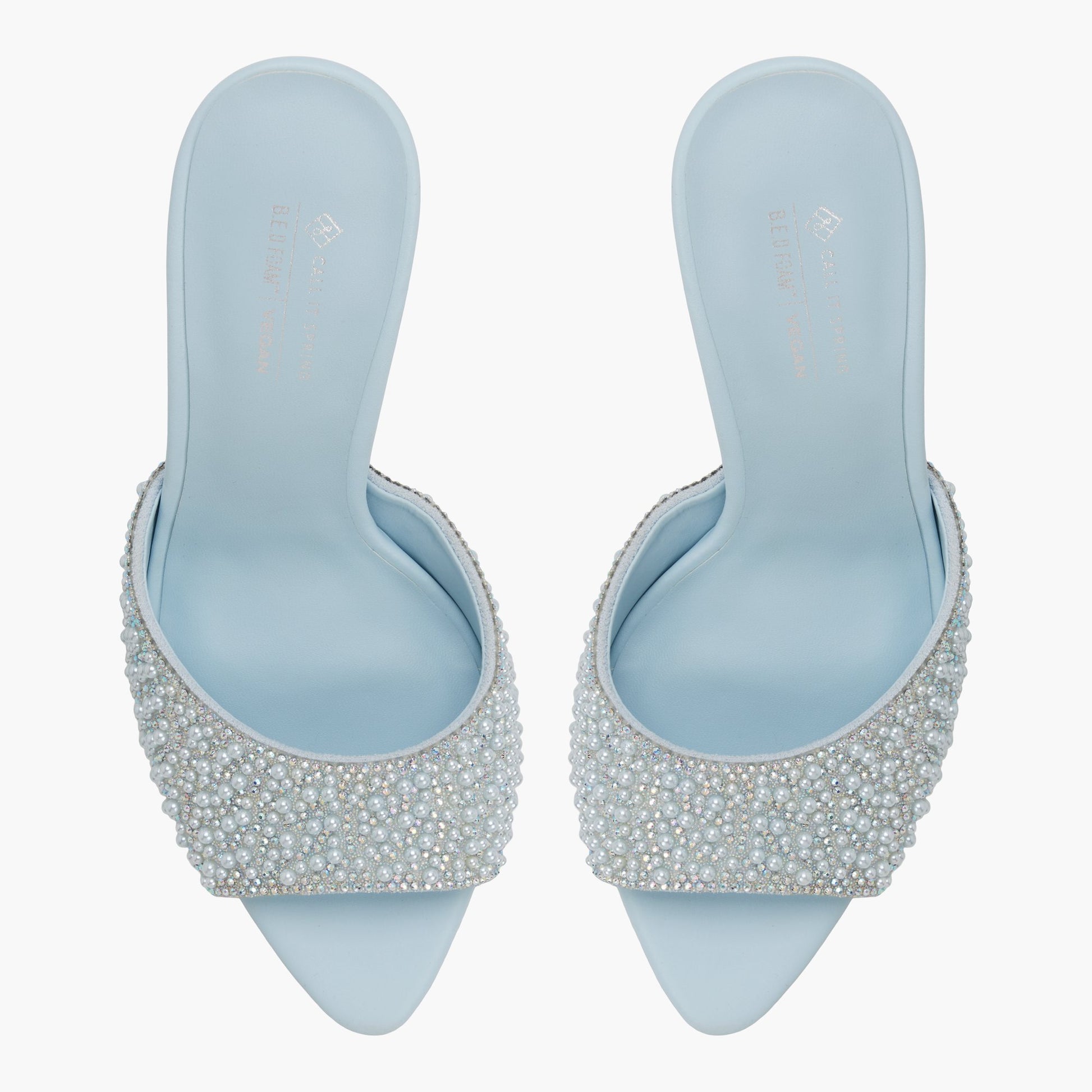 Top-down view of the Light blue Audreey Heeled Mule Sandals