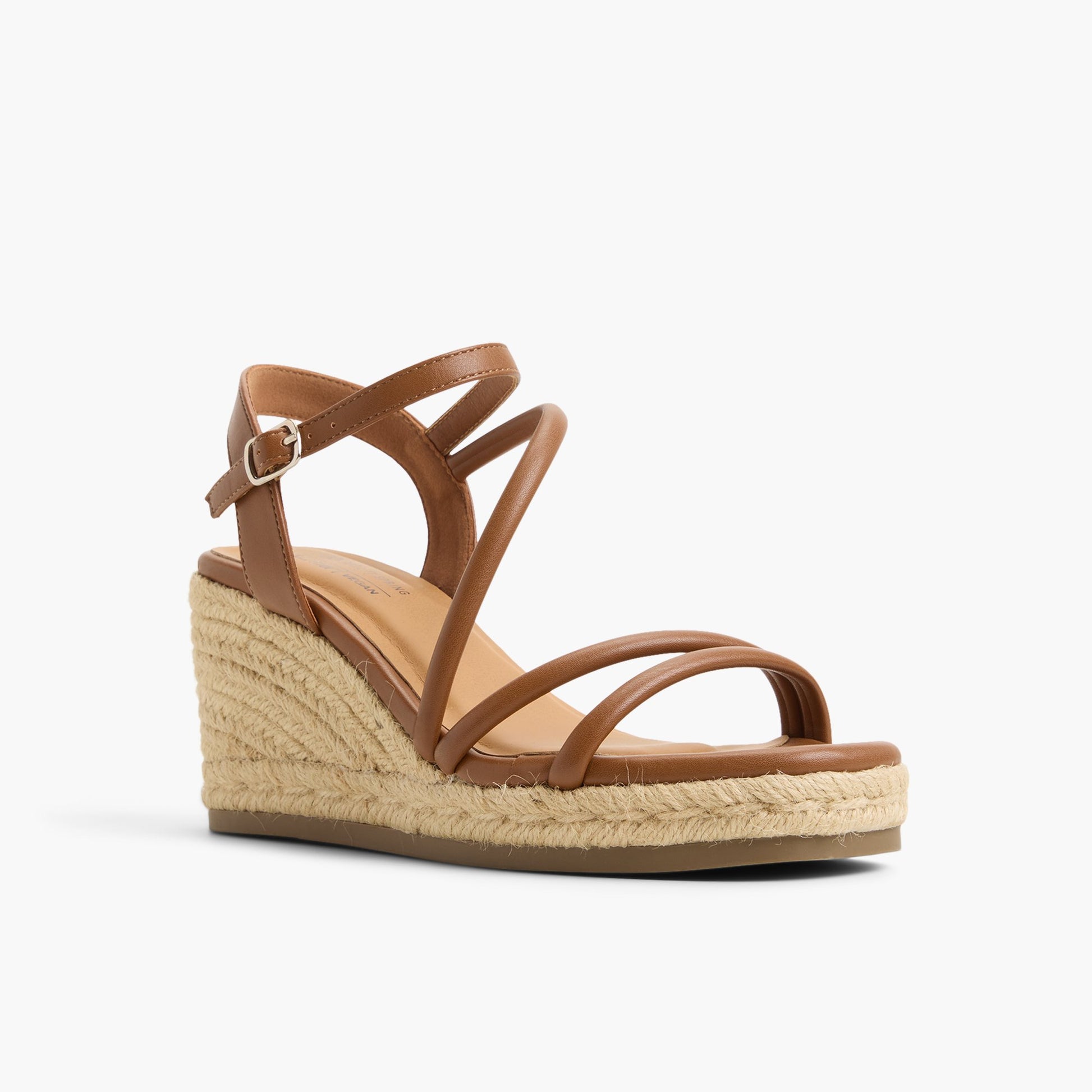 Three-quarter angle of Cognac Alanah Wedge Sandals's front side