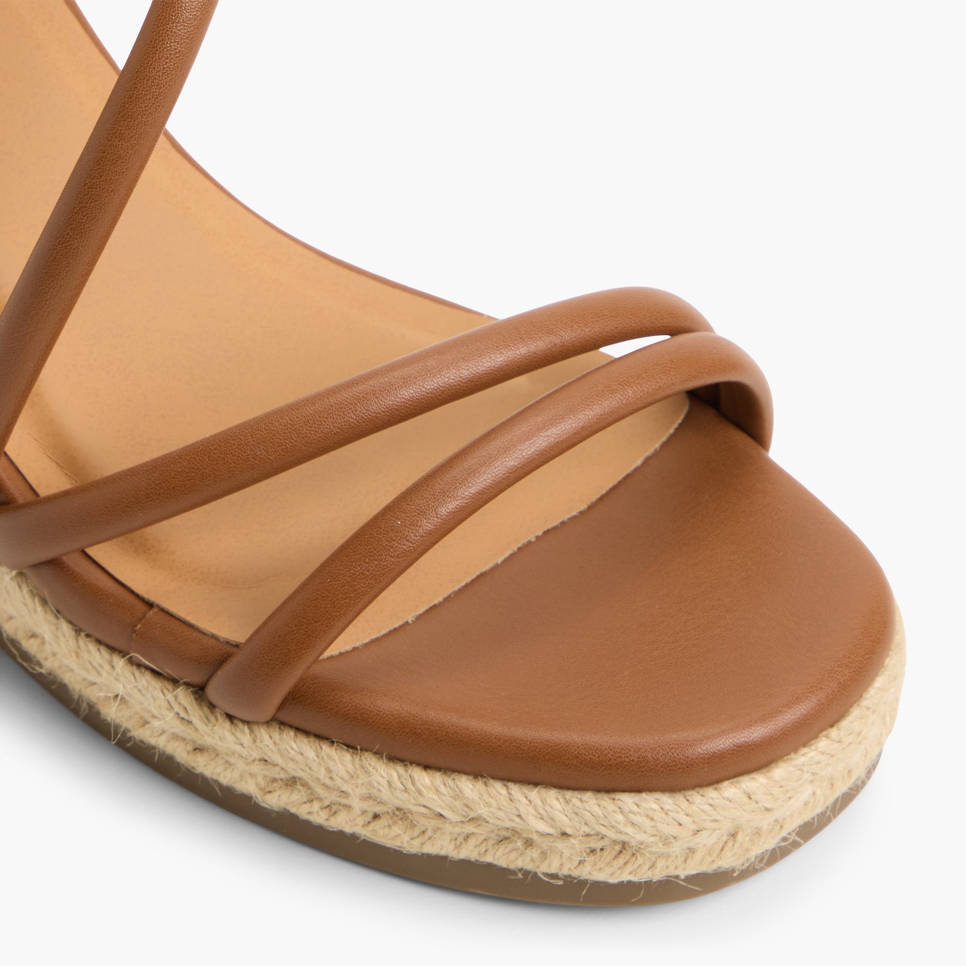 Close-up of the Cognac Alanah Wedge Sandals