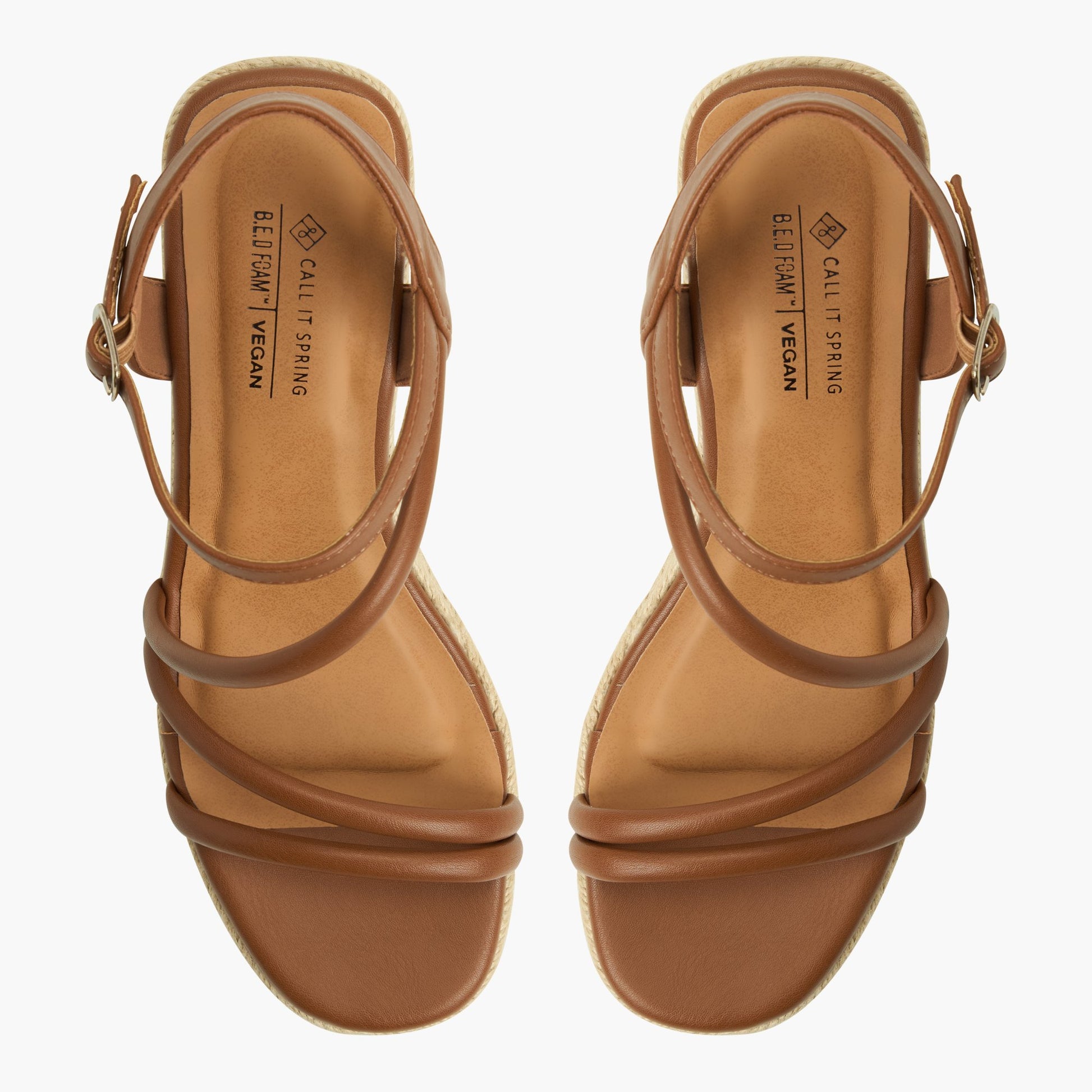 Top-down view of the Cognac Alanah Wedge Sandals
