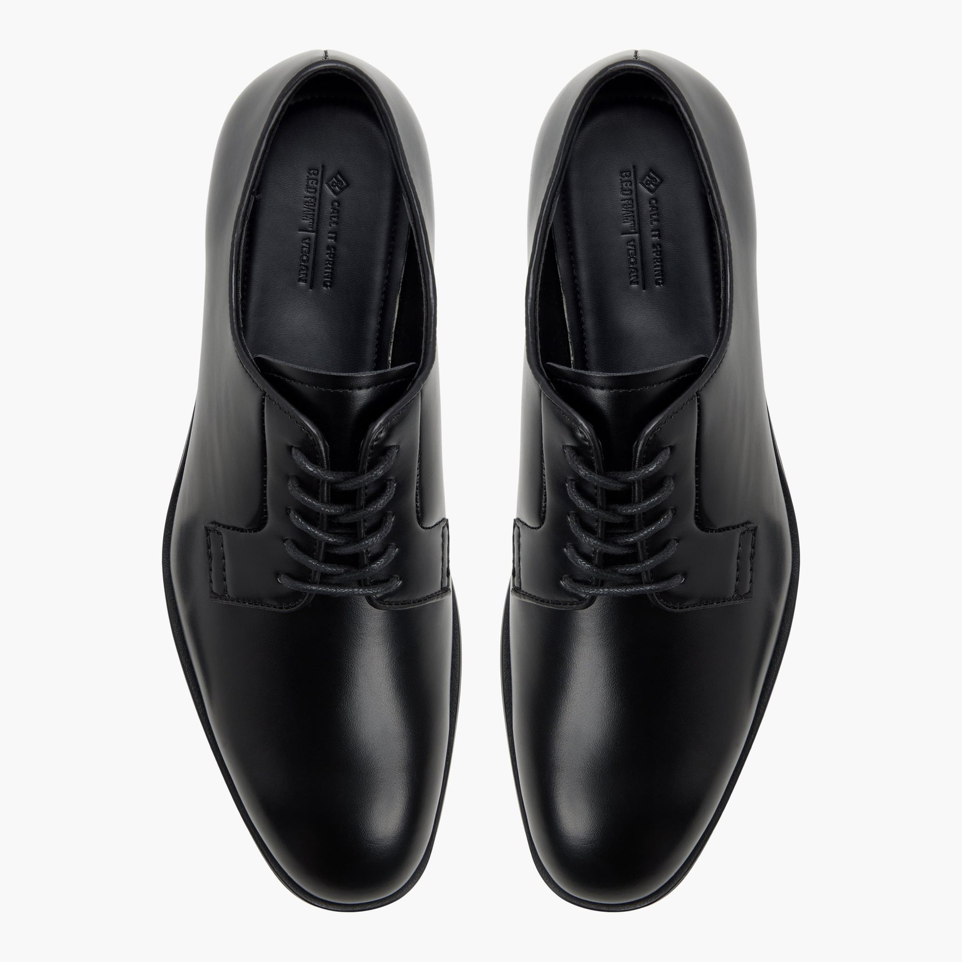 Top-down view of the Black Whittier Derby Shoes