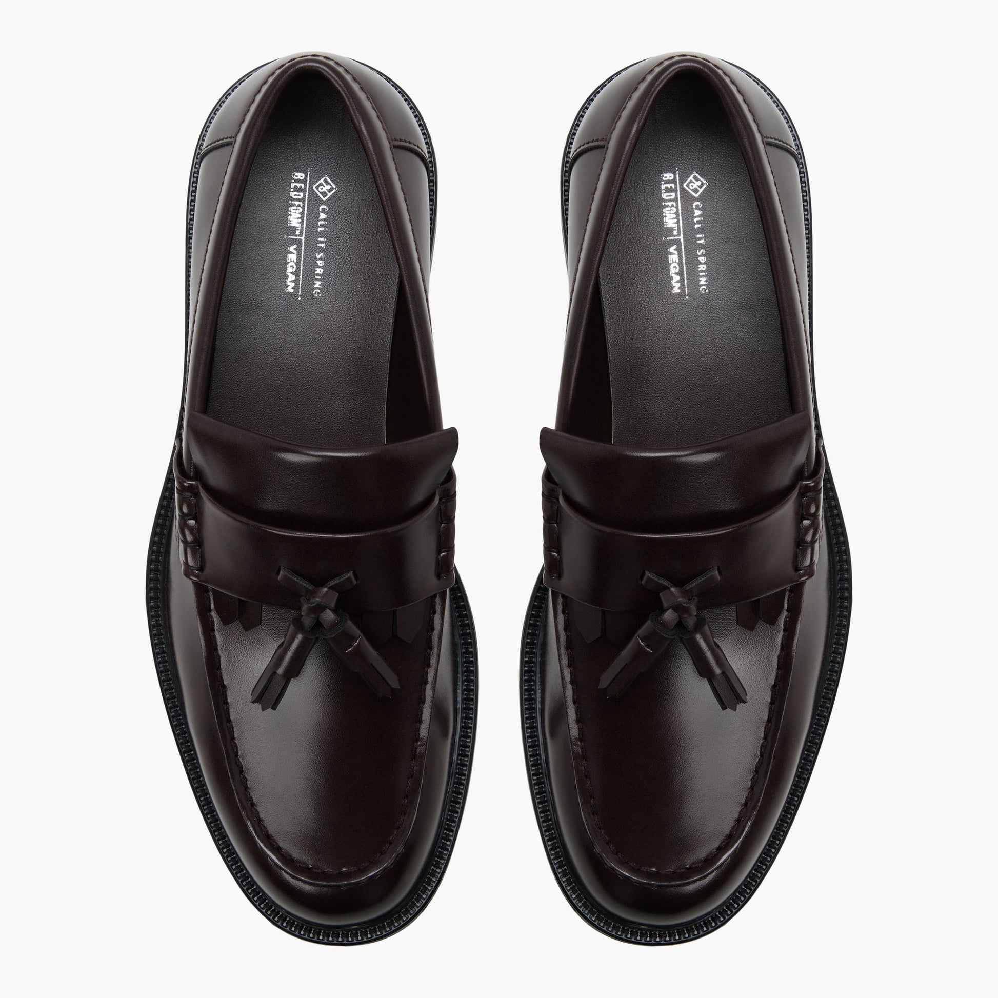 Test FR:Top-down view of the Marron Chancellor Moccasins