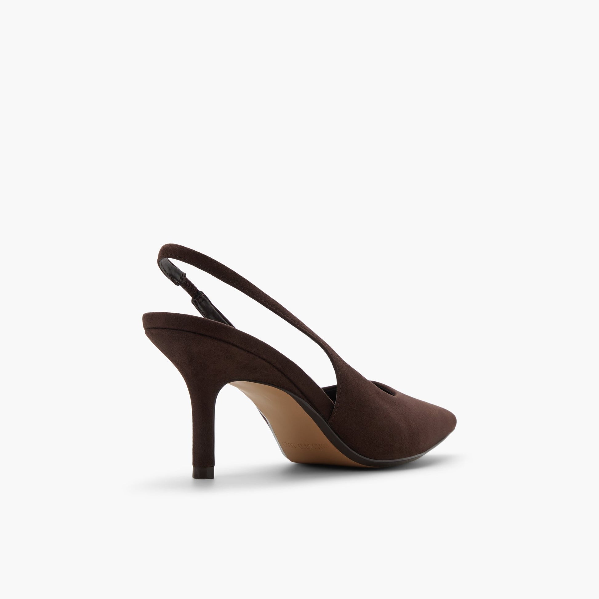 Three-quarter angle of Dark brown Sollenne Slingback Kitten Heels's back side