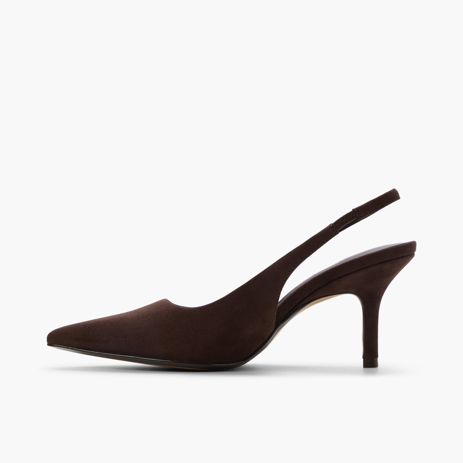 Side view of Dark brown Sollenne Slingback Kitten Heels