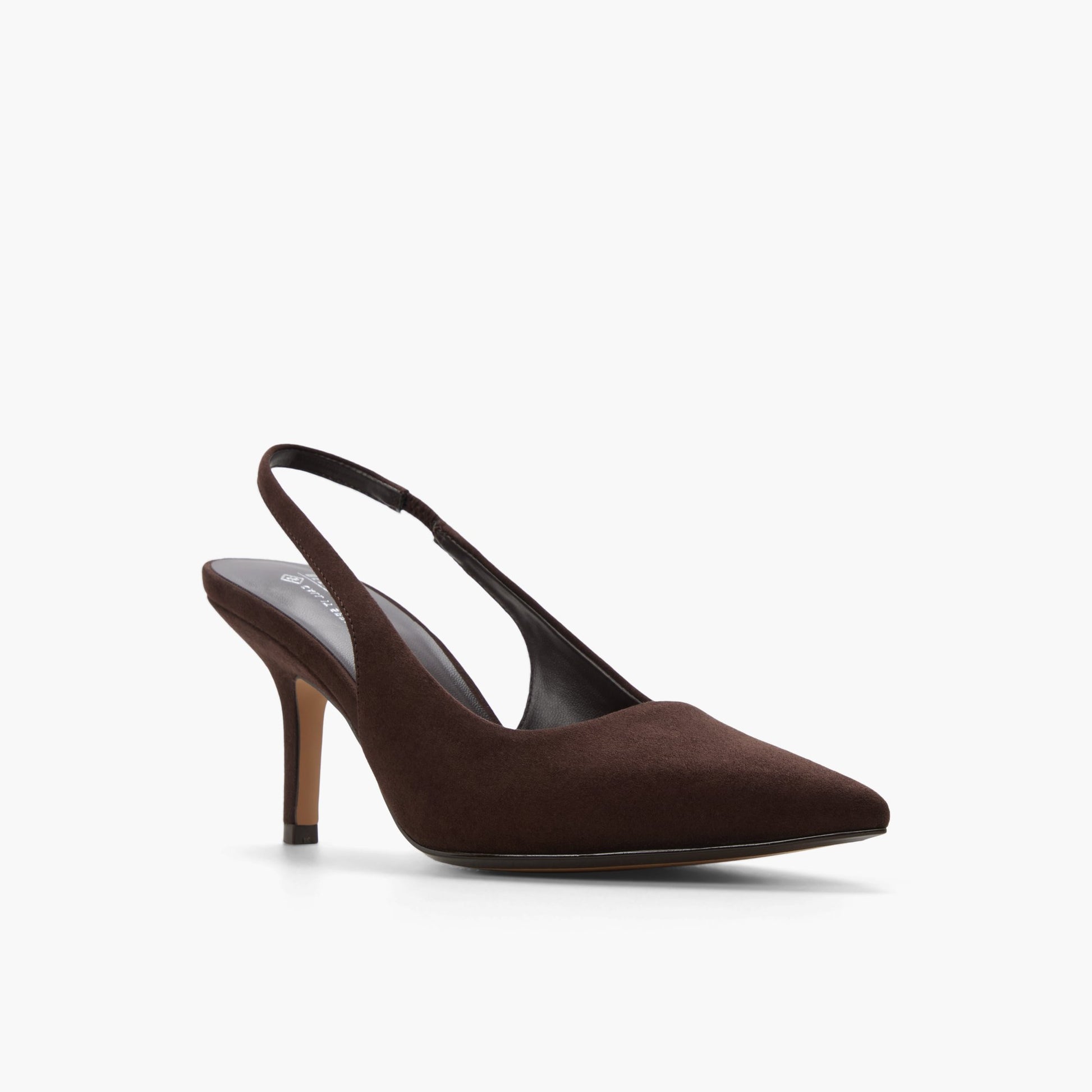 Three-quarter angle of Dark brown Sollenne Slingback Kitten Heels's front side
