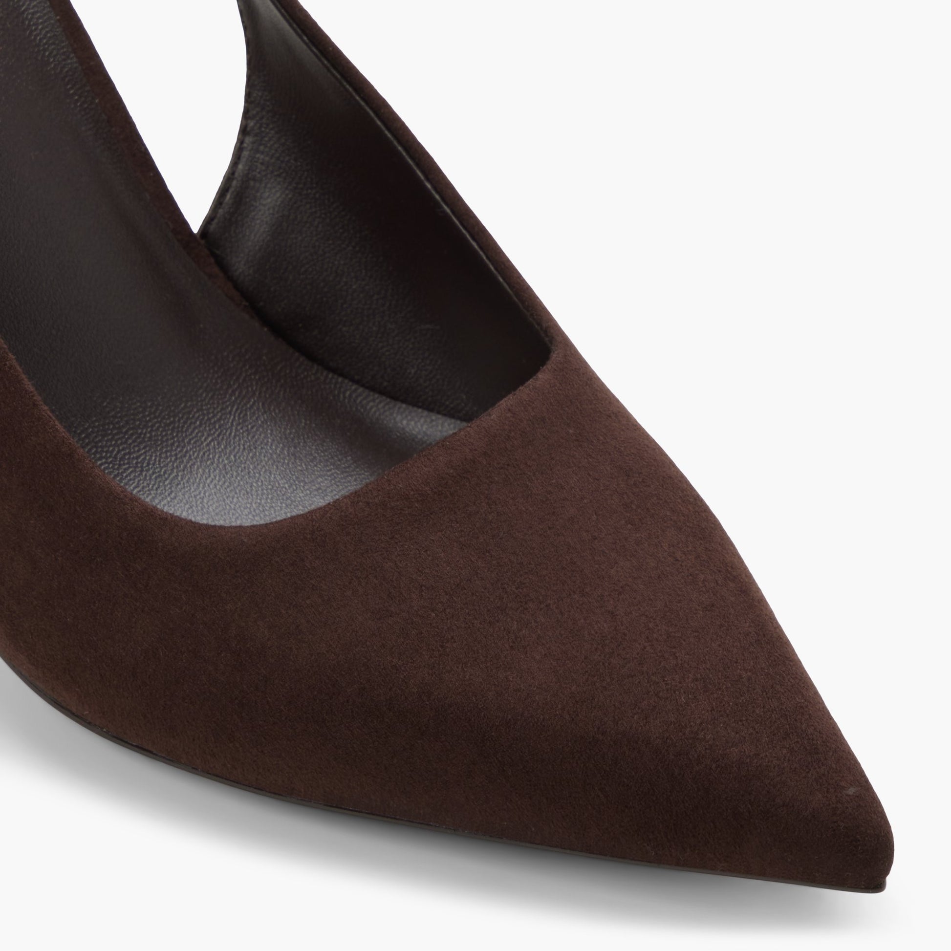 Close-up of the Dark brown Sollenne Slingback Kitten Heels