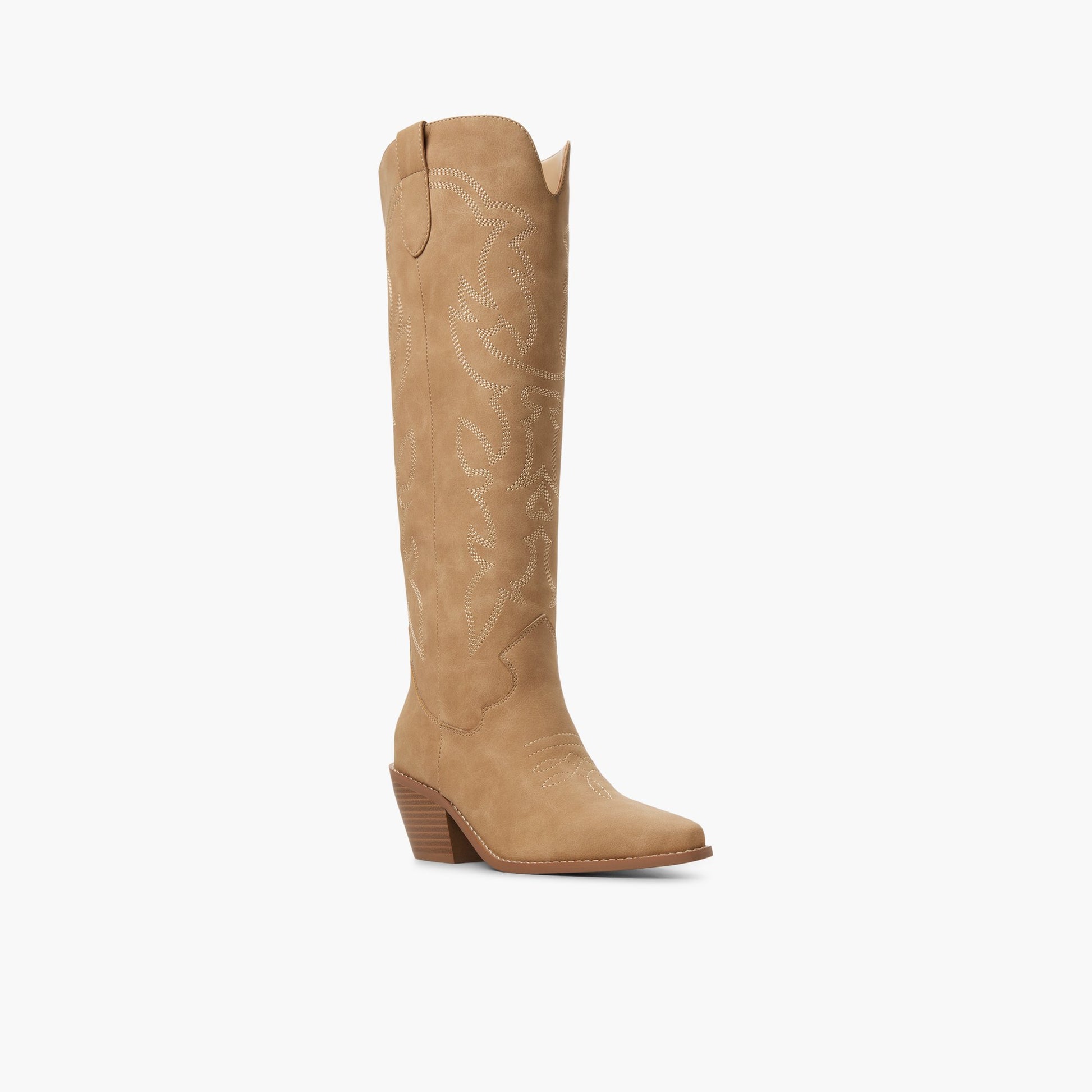 Angle de trois quarts de la face avant de Beige Dixilou Bottes western hautes