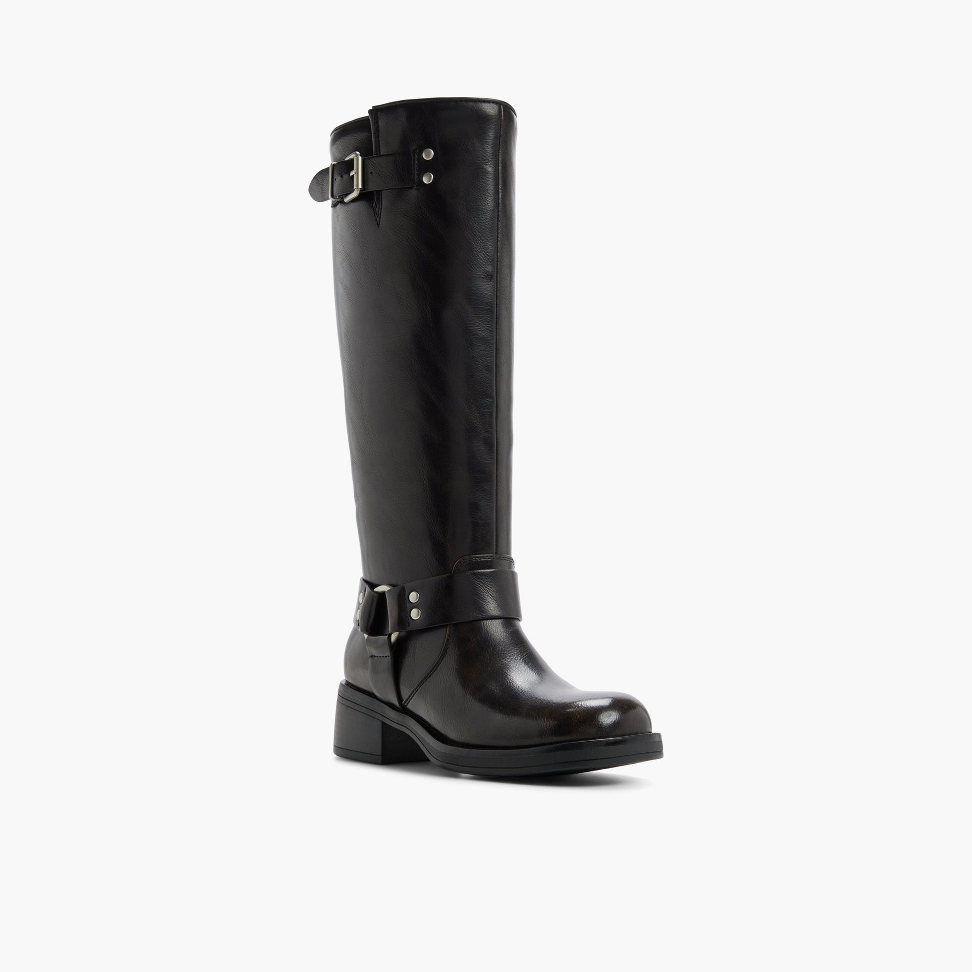Three-quarter angle of Dark brown Ryker Knee High Boots's front side