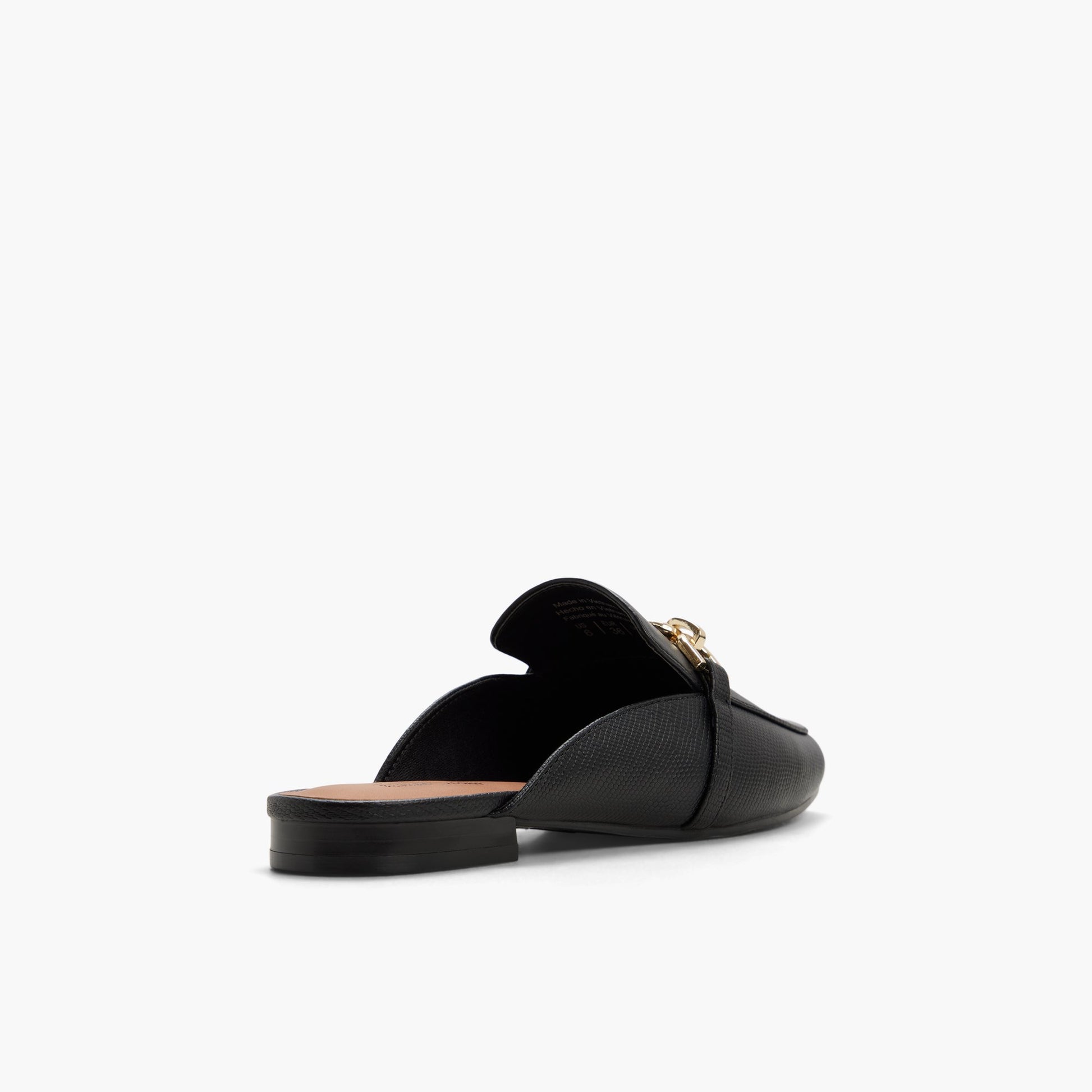 Angle de trois quarts de l'arrière de Noir Lyza Mules façon flâneurs