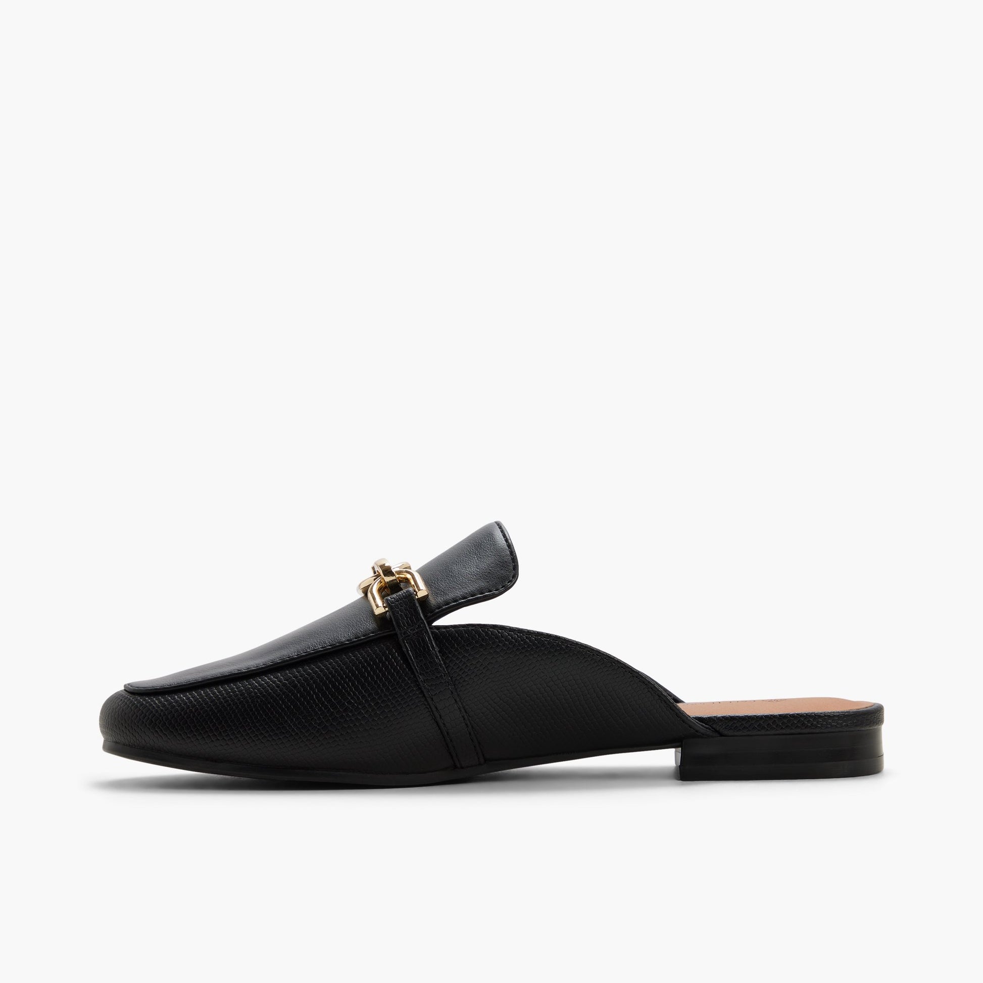 Vue latérale de Noir Lyza Mules façon flâneurs