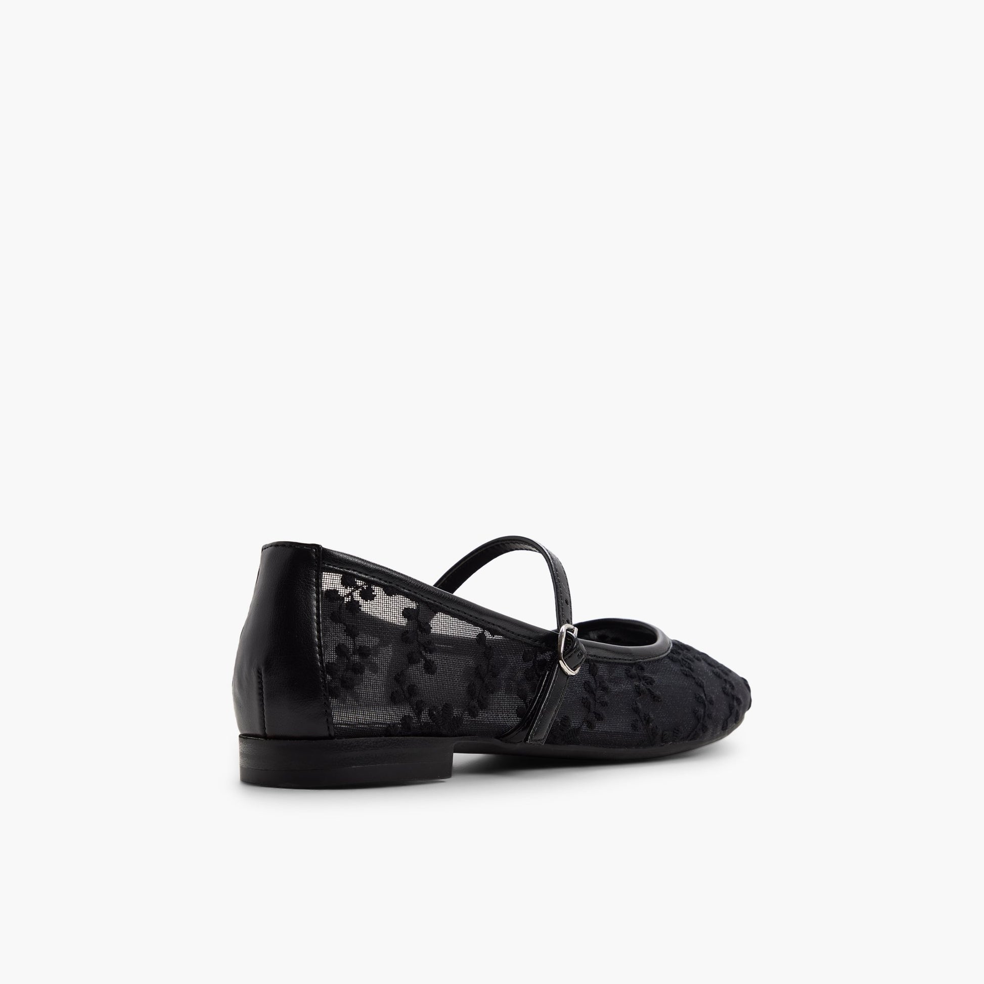 Three-quarter angle of Black Sammii Mesh Mary Jane Flats's back side