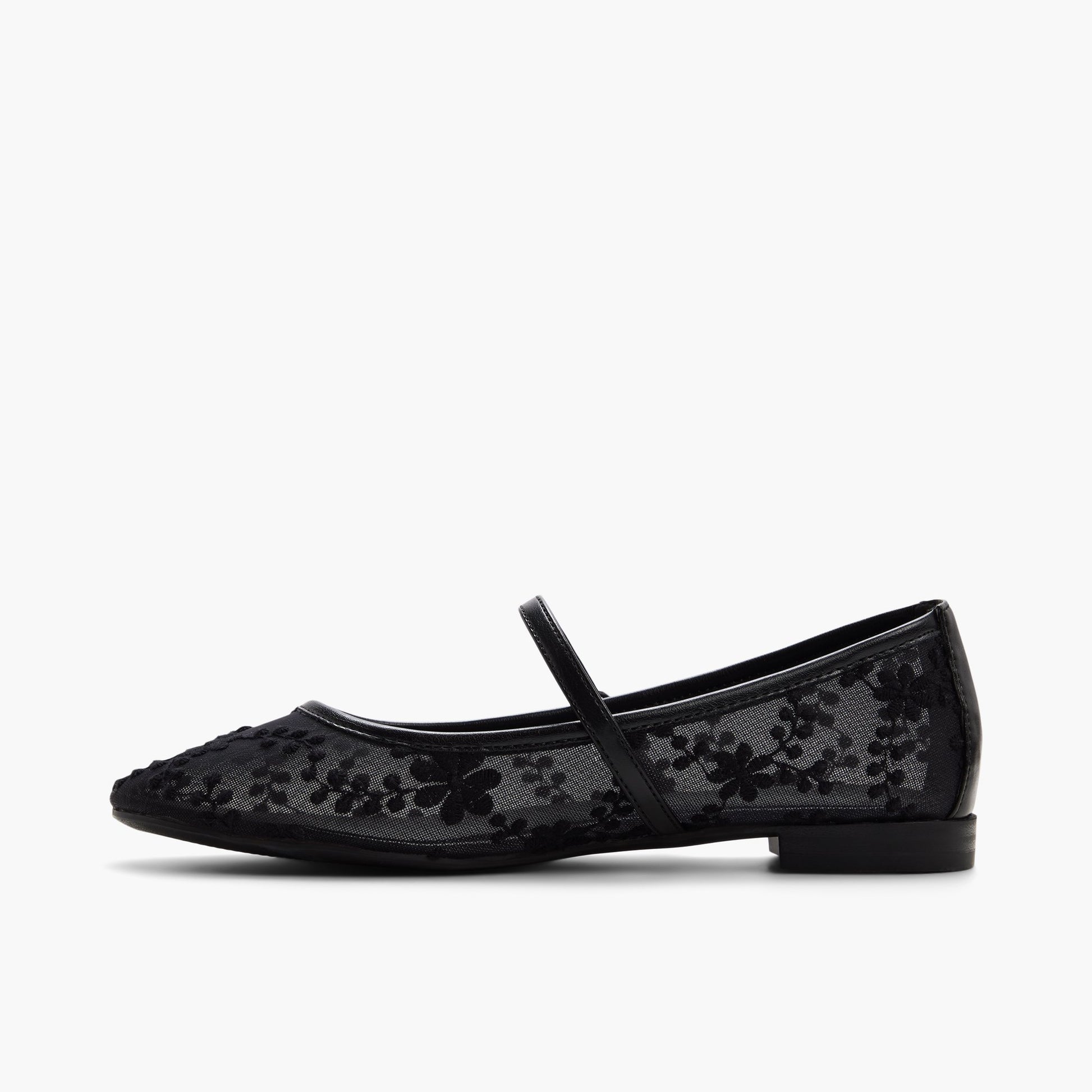 Side view of Black Sammii Mesh Mary Jane Flats
