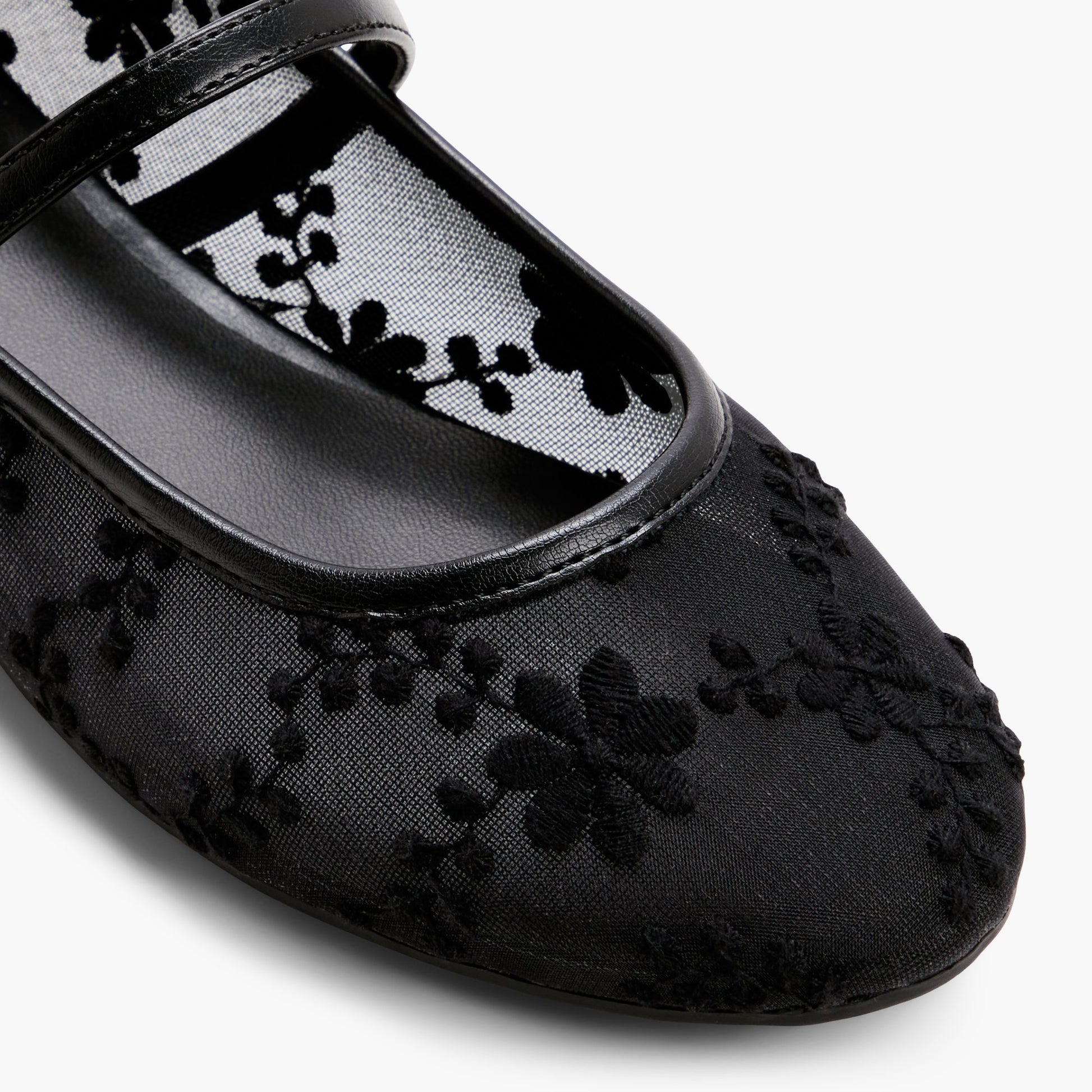 Close-up of the Black Sammii Mesh Mary Jane Flats