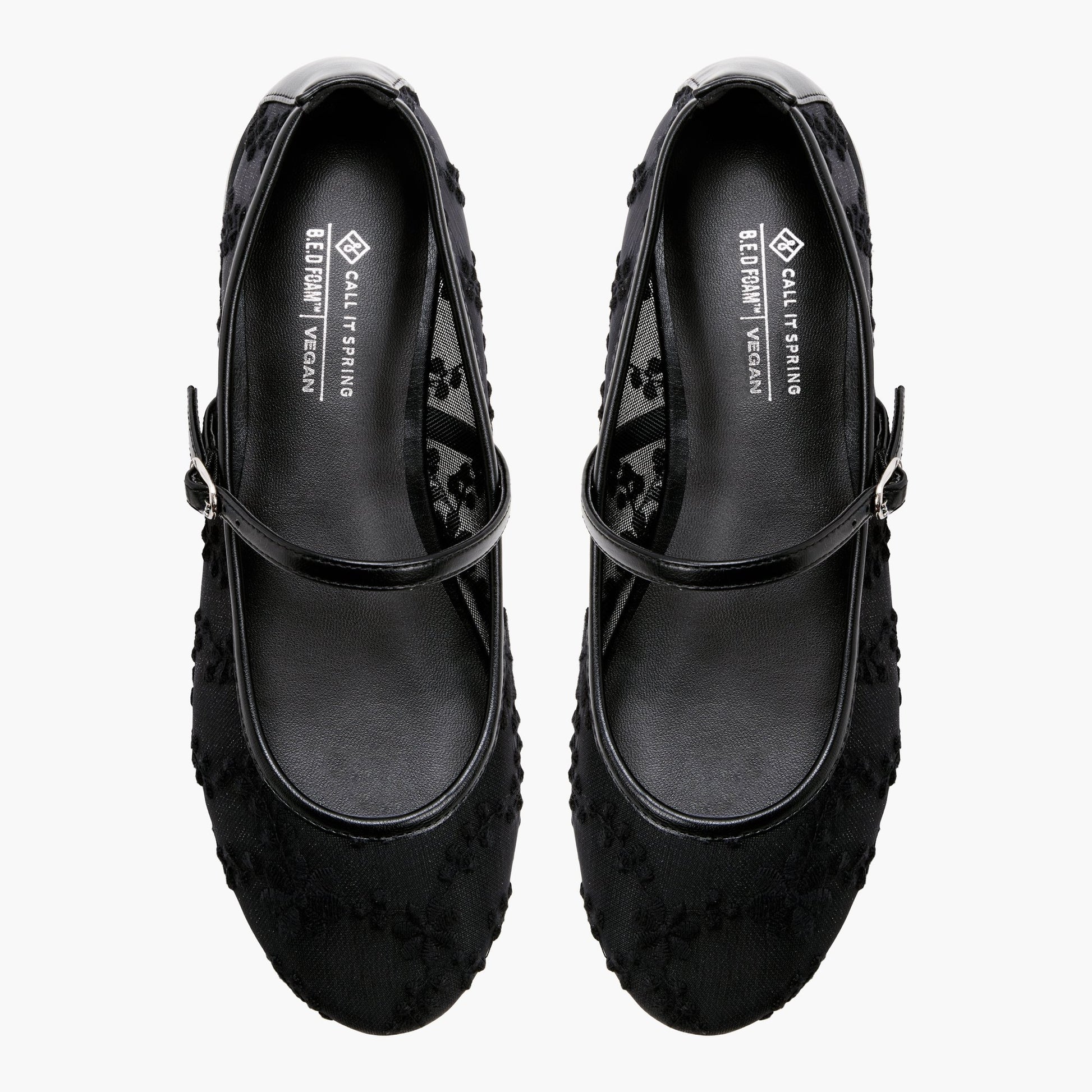 Top-down view of the Black Sammii Mesh Mary Jane Flats