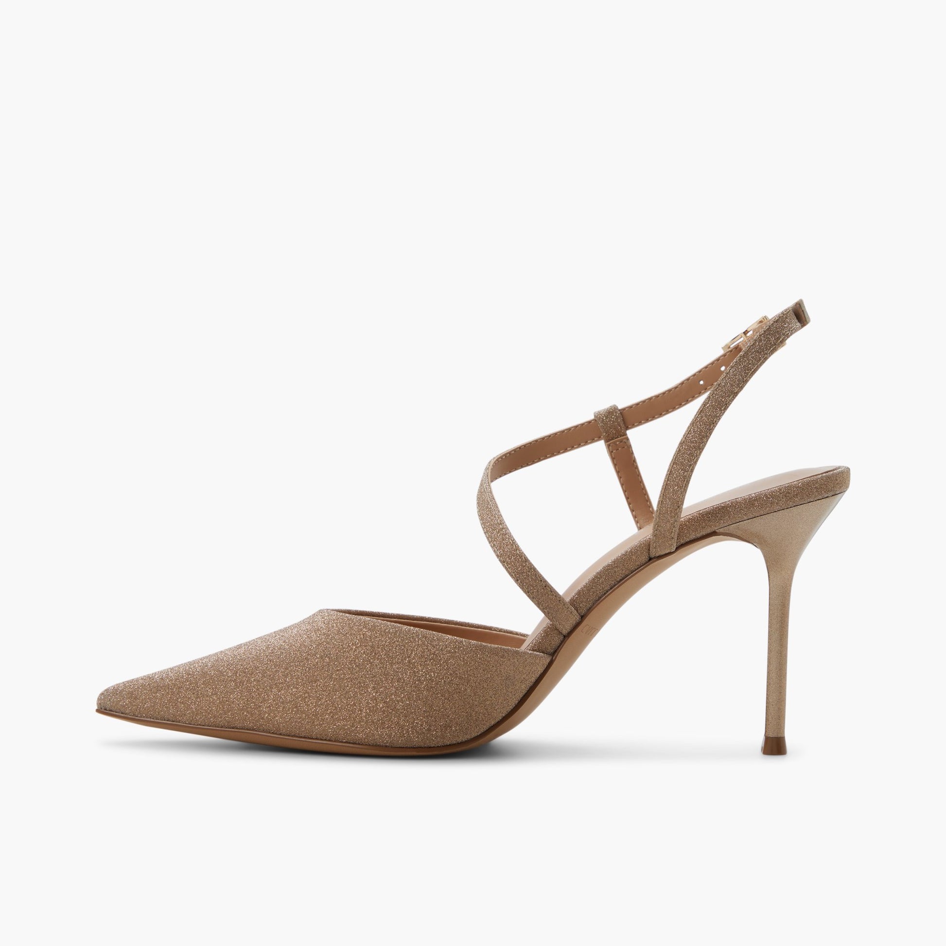 Side view of Bronze Janicka Strappy Slingback Pumps