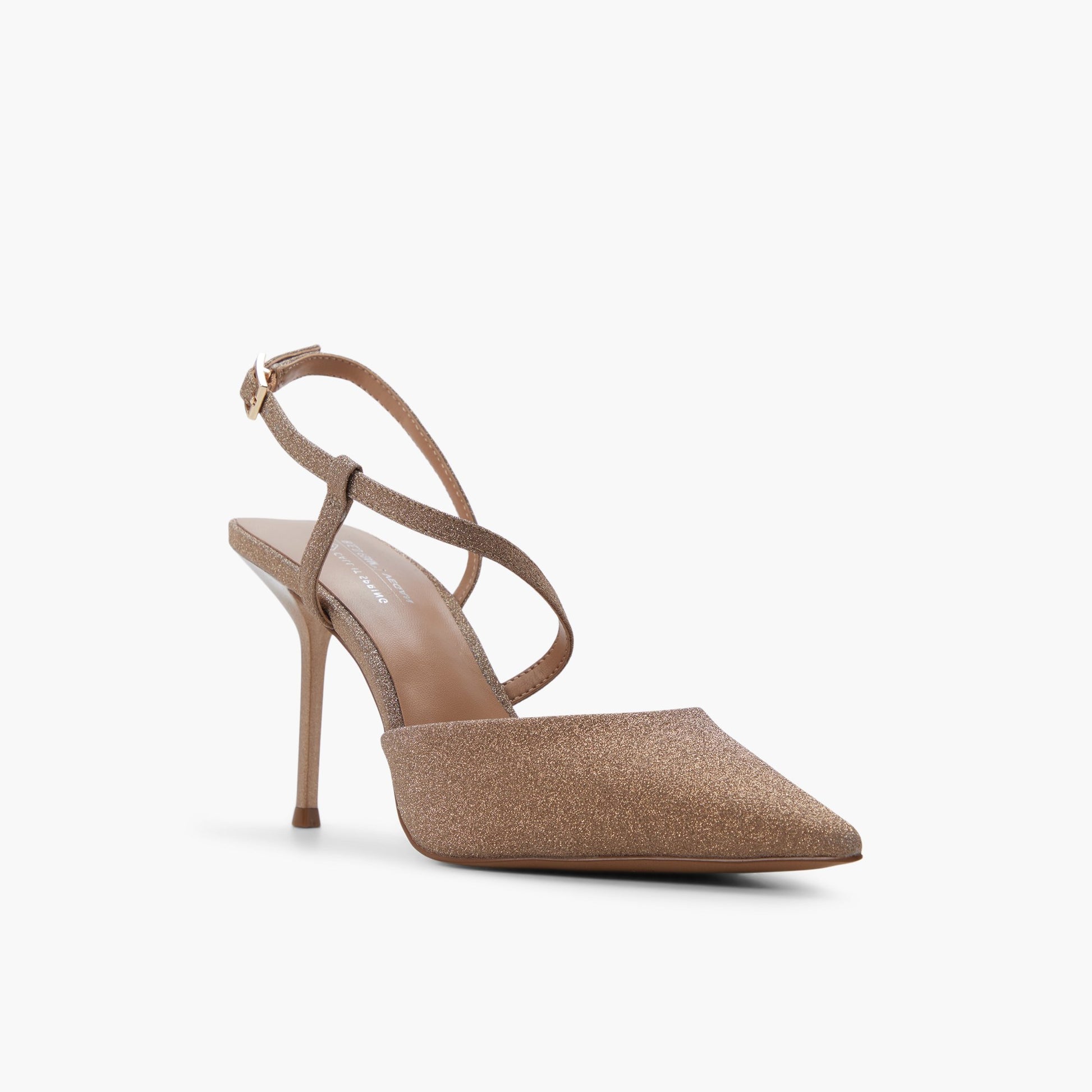 Three-quarter angle of Bronze Janicka Strappy Slingback Pumps's front side
