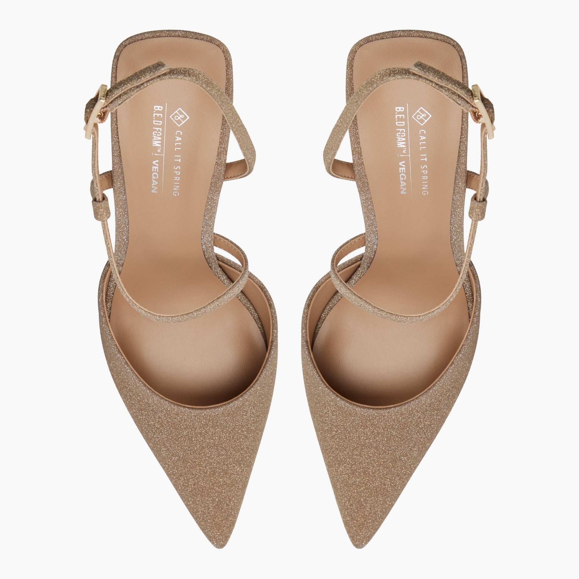 Top-down view of the Bronze Janicka Strappy Slingback Pumps