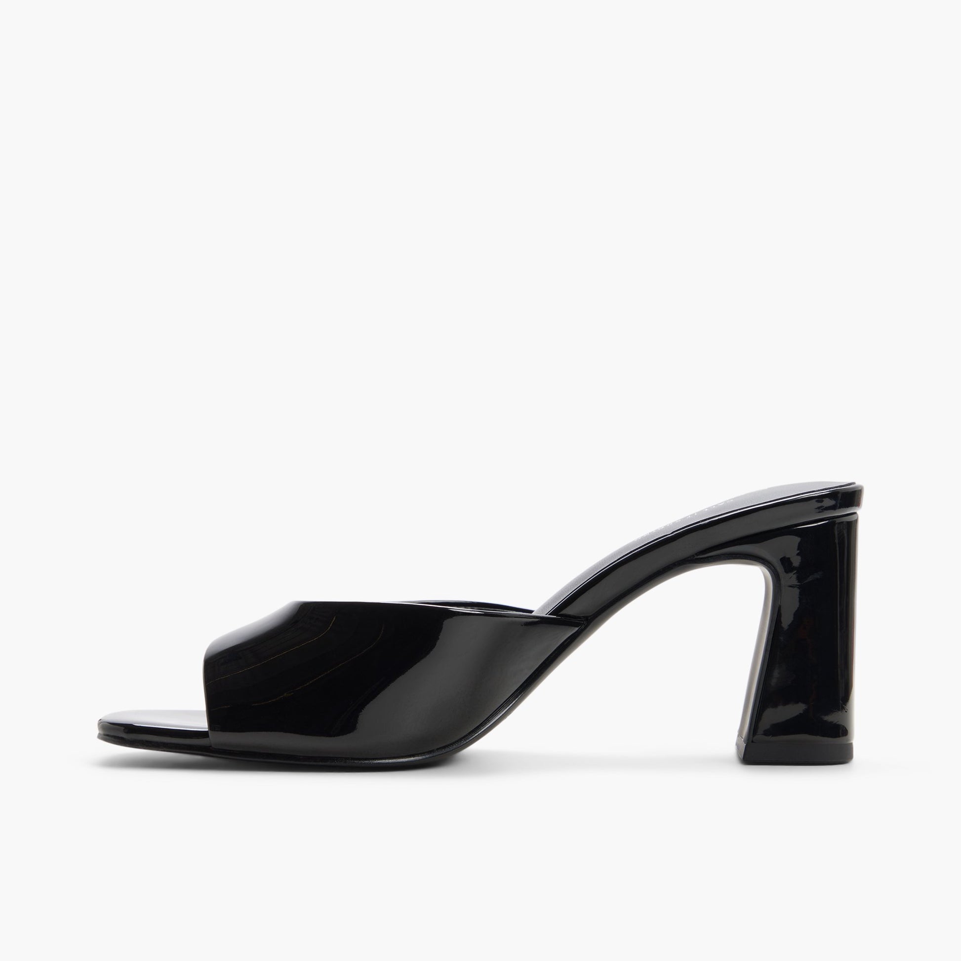 Side view of Black Anneli Heeled Mule Sandals