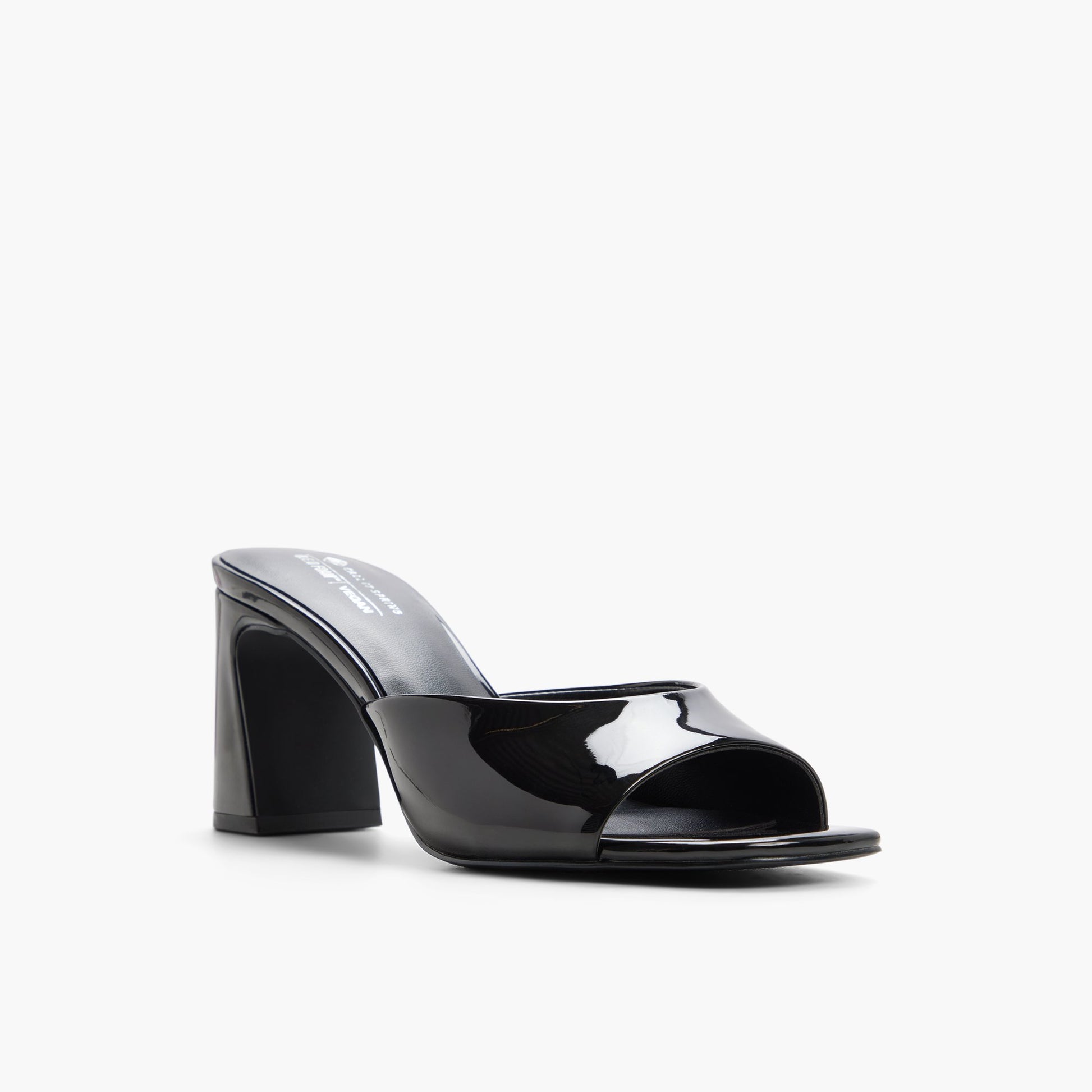 Three-quarter angle of Black Anneli Heeled Mule Sandals's front side