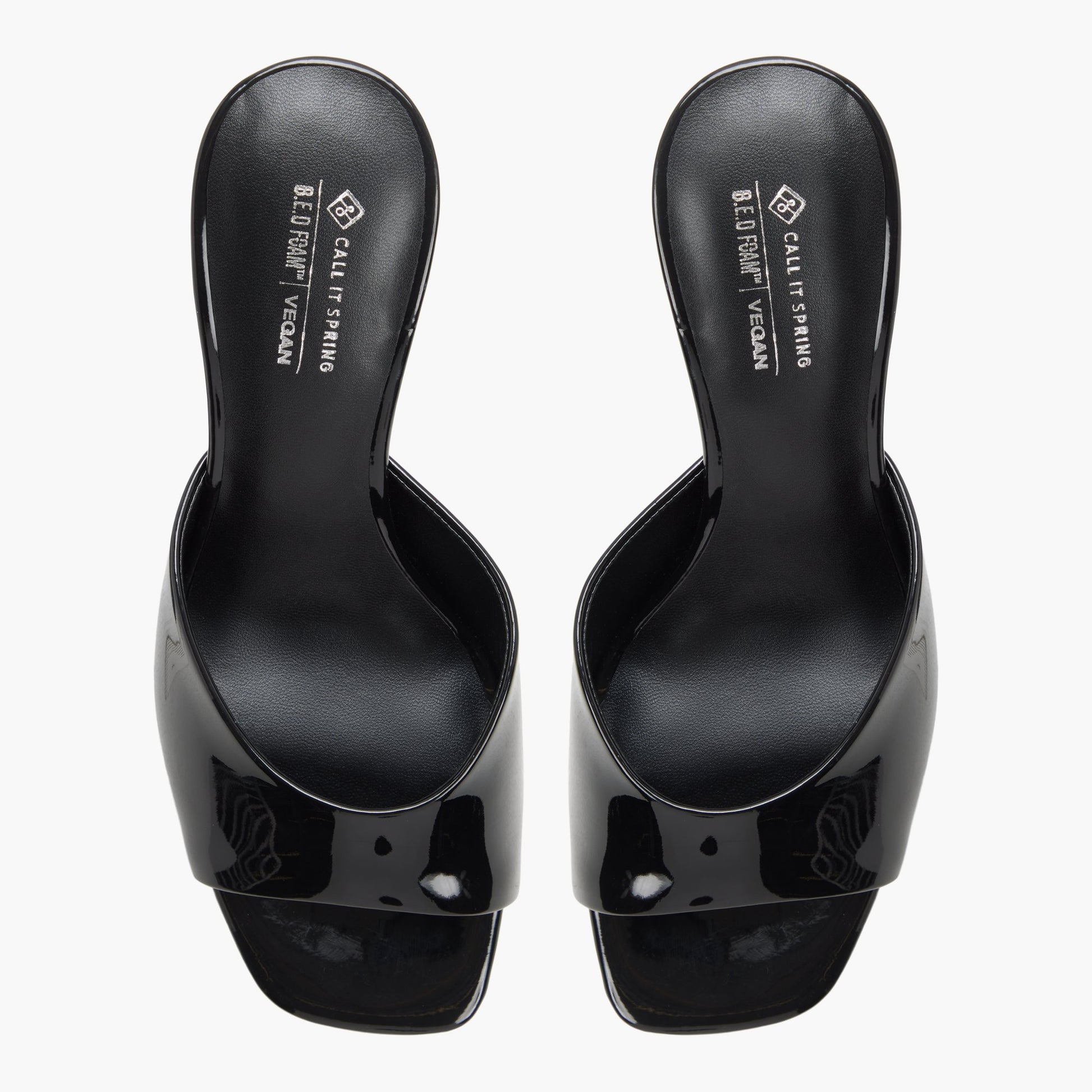 Top-down view of the Black Anneli Heeled Mule Sandals