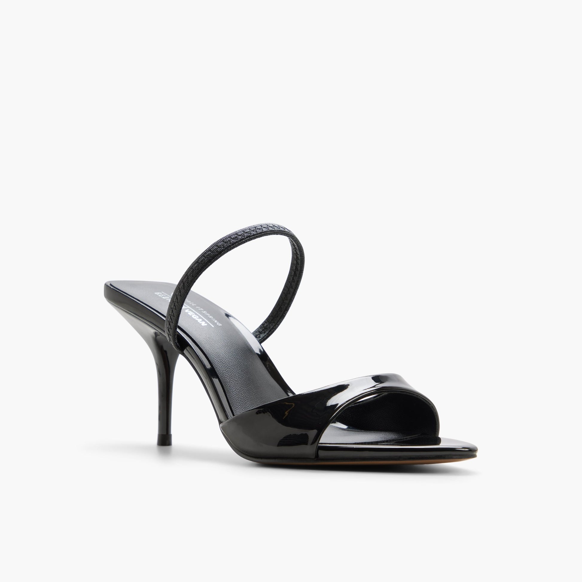 Three-quarter angle of Black Elluna Heeled Sandals's front side