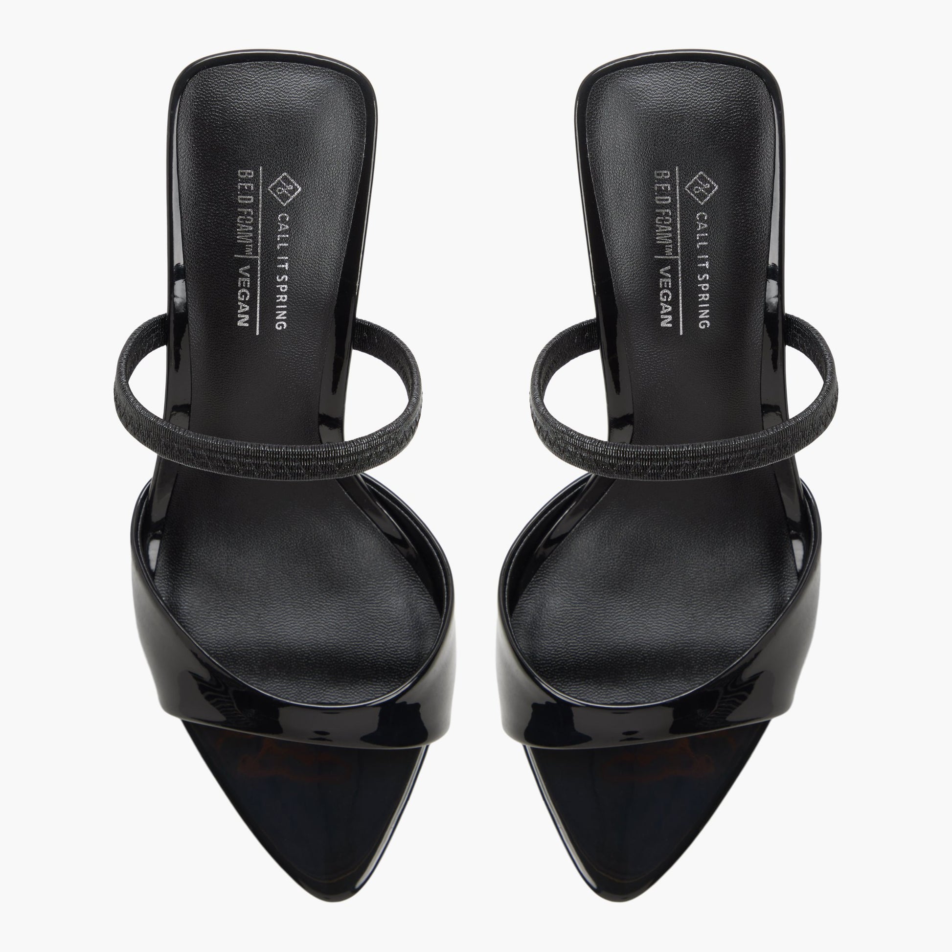 Top-down view of the Black Elluna Heeled Sandals