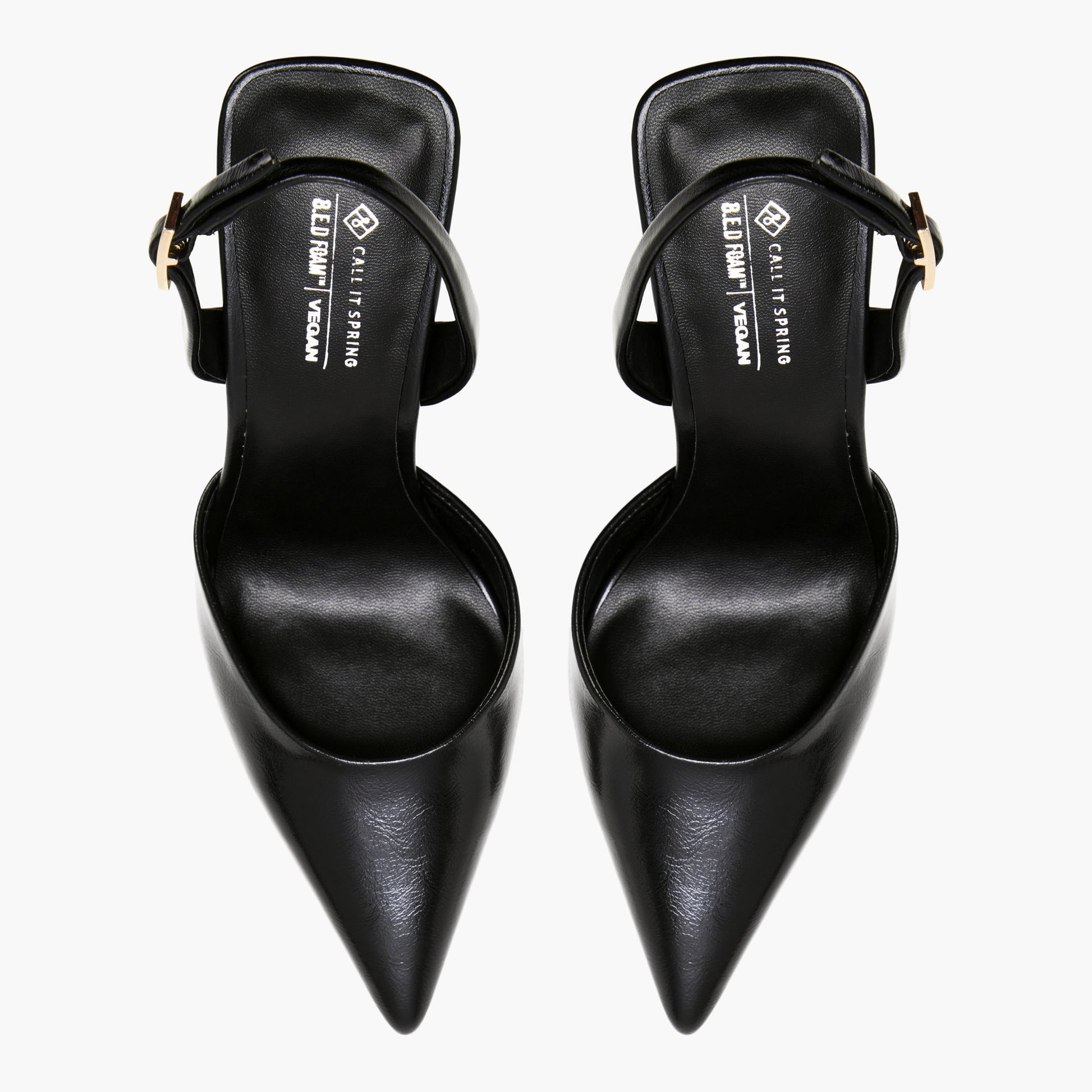 Top-down view of the Black Demuree Slingback Pumps