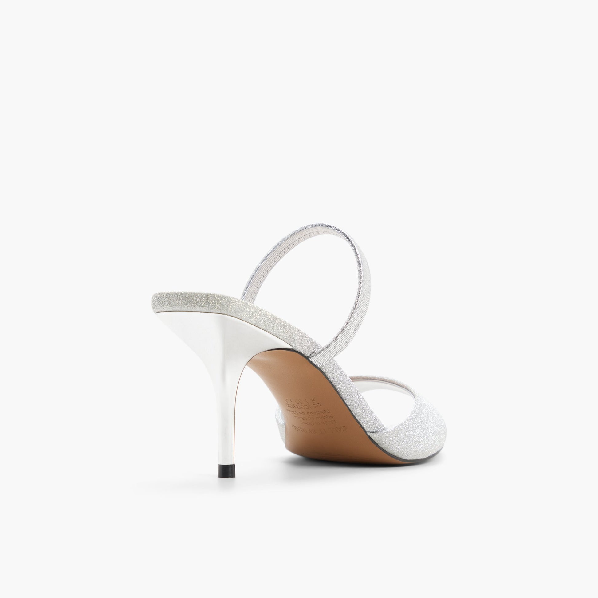 Three-quarter angle of Silver Elluna Heeled Sandals's back side