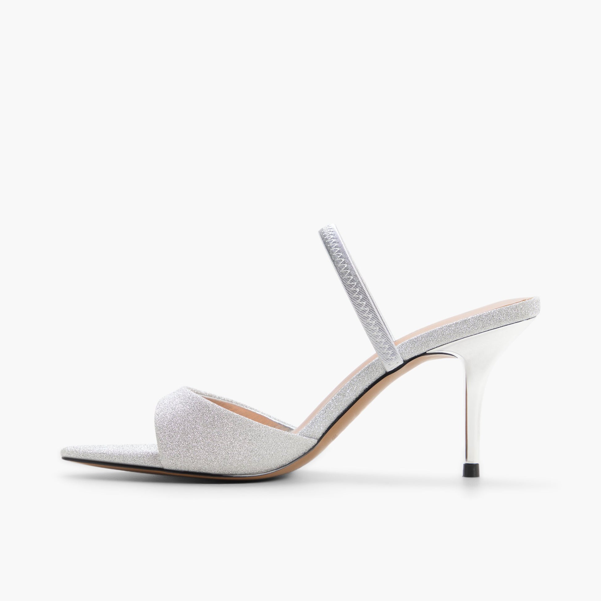 Side view of Silver Elluna Heeled Sandals