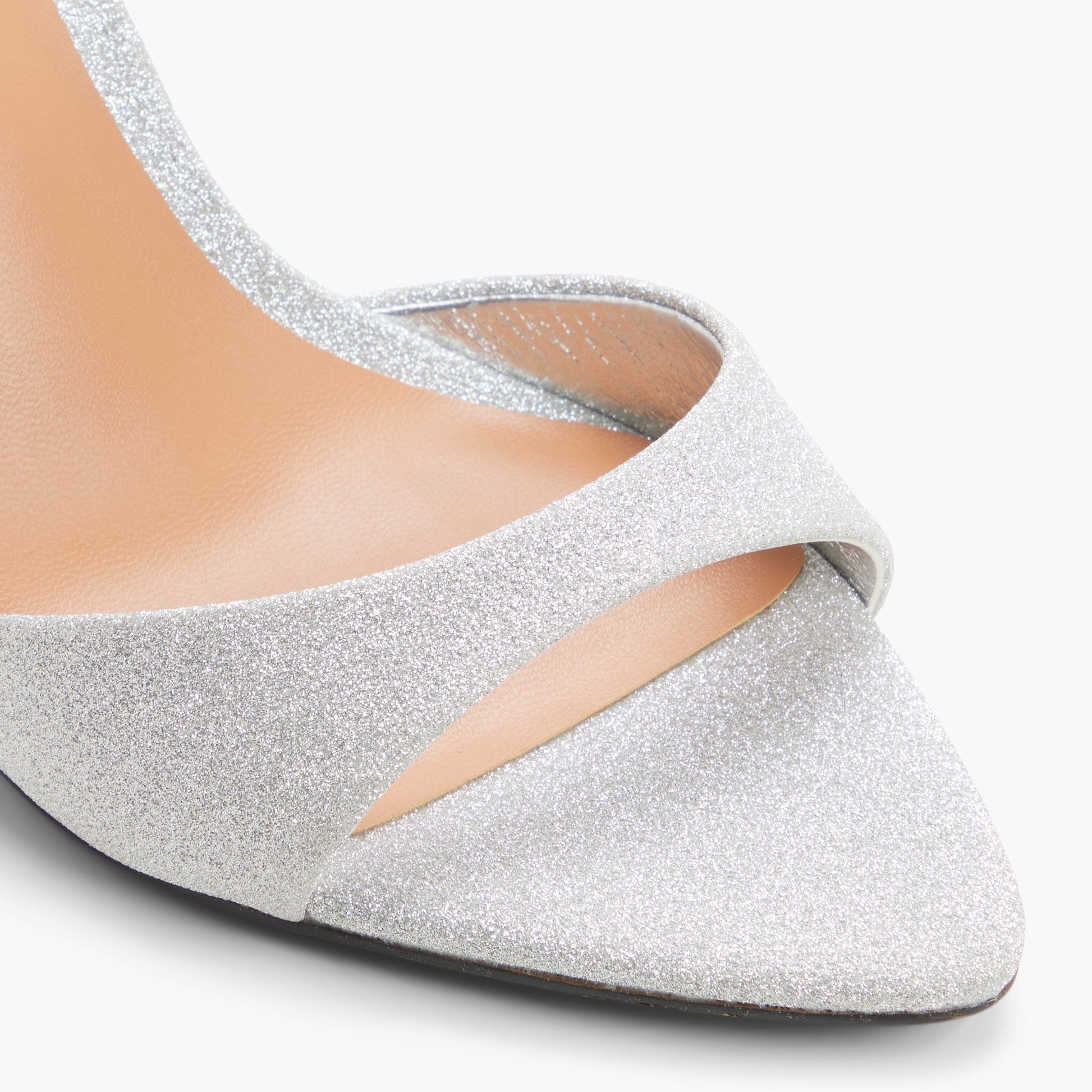 Close-up of the Silver Elluna Heeled Sandals