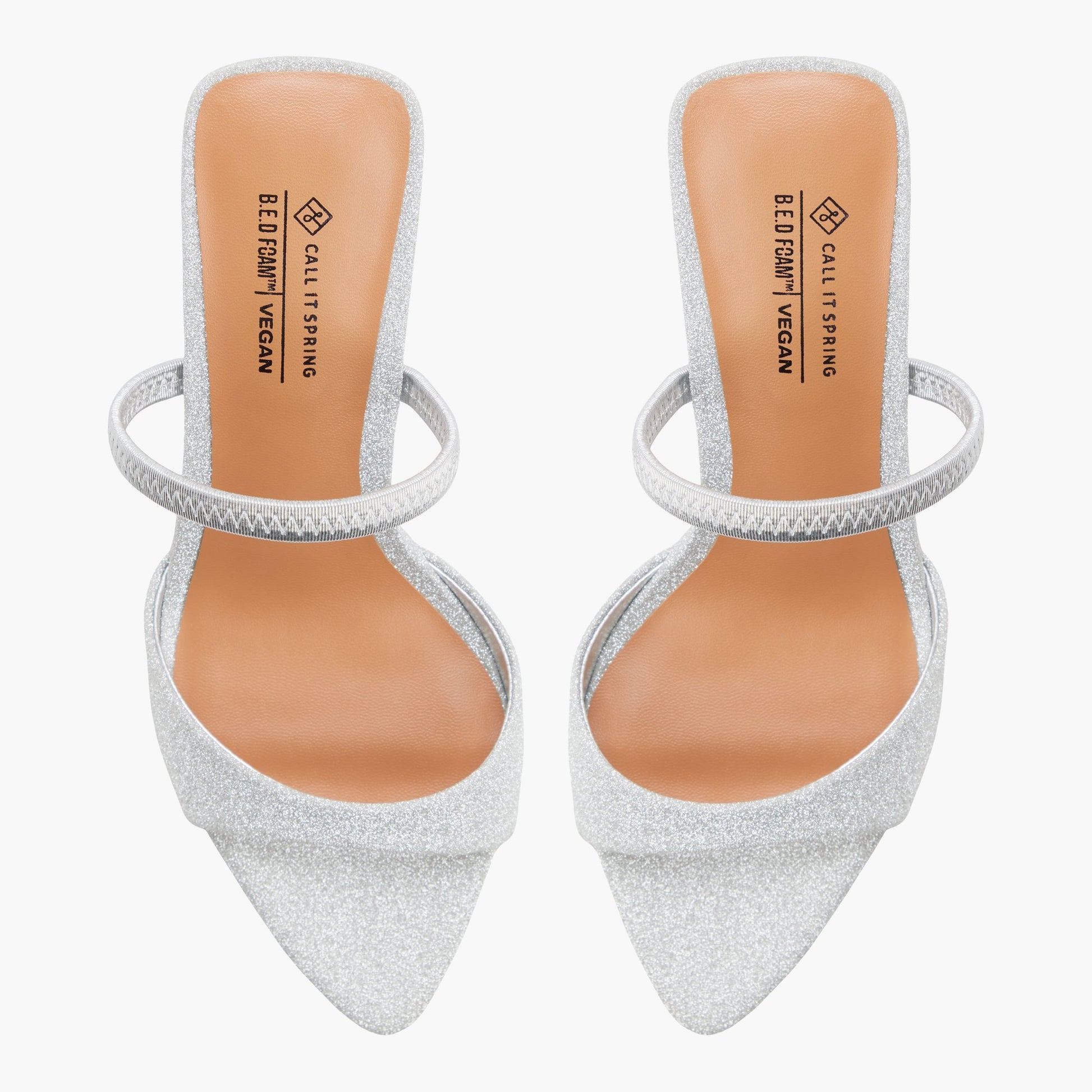 Top-down view of the Silver Elluna Heeled Sandals