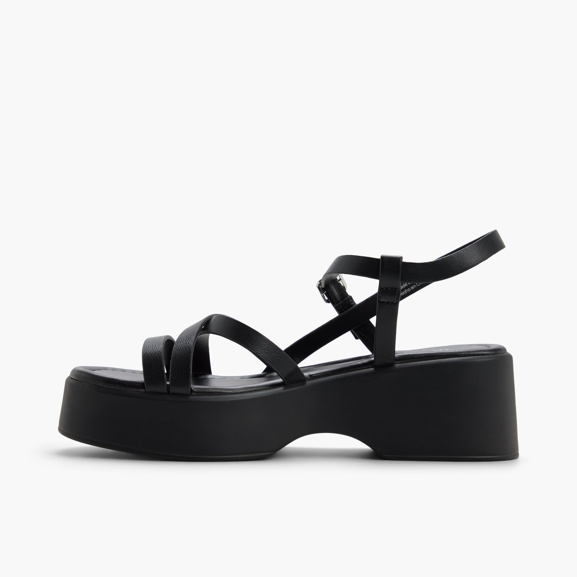 Vue latérale de Noir Venetiaa Sandales compensées à brides