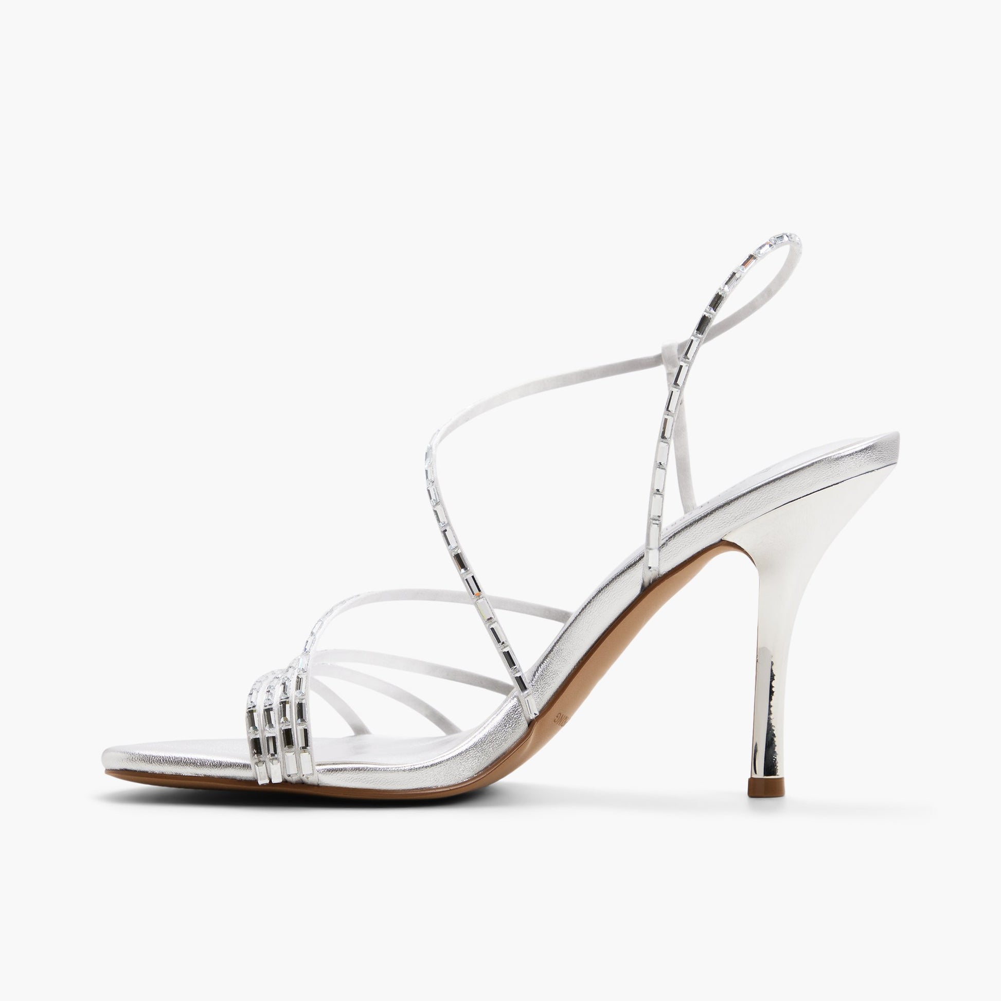 Side view of Silver Envyy Strappy Heeled Sandals