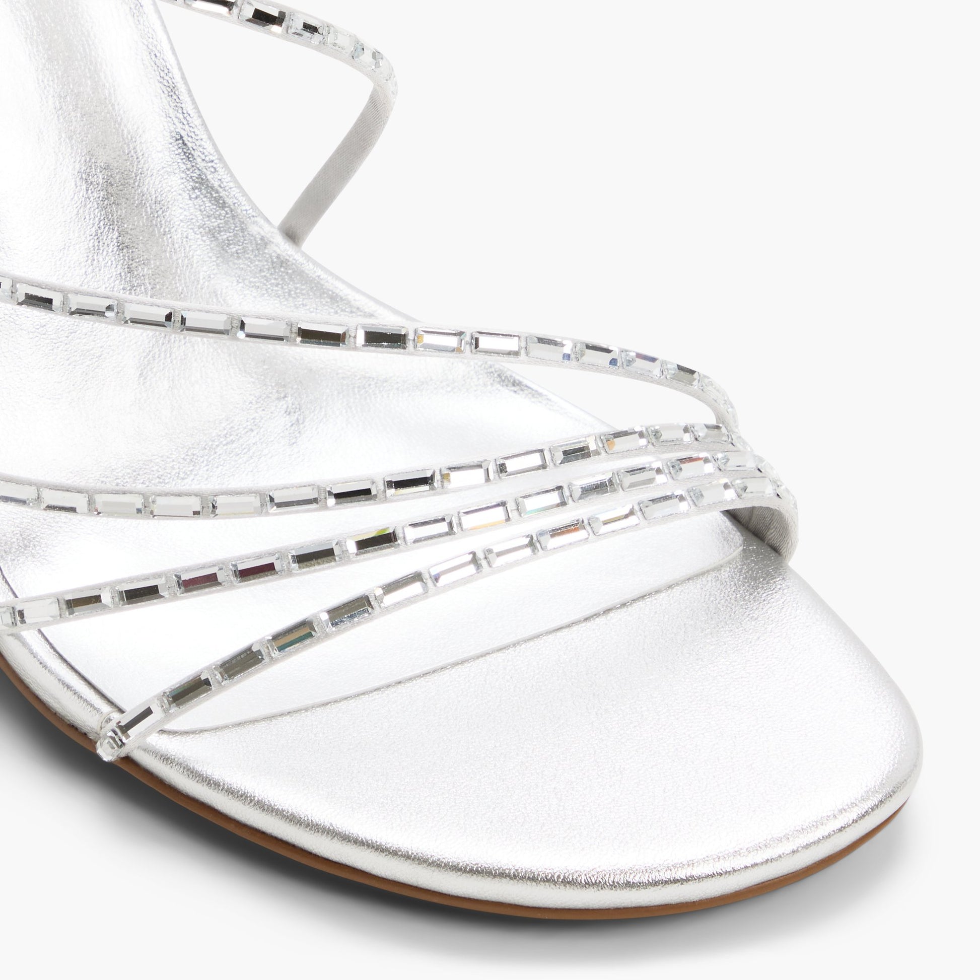 Close-up of the Silver Envyy Strappy Heeled Sandals