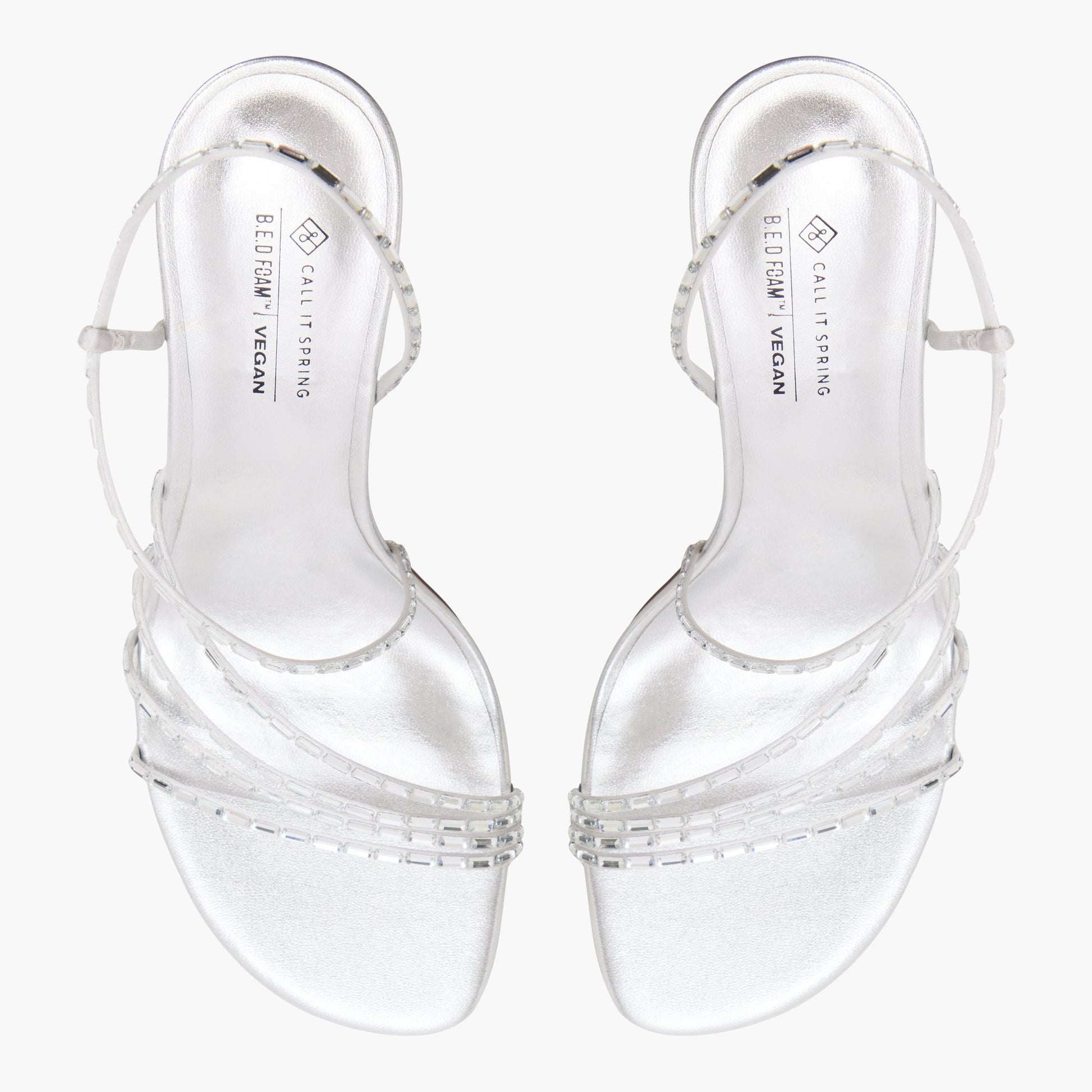 Top-down view of the Silver Envyy Strappy Heeled Sandals