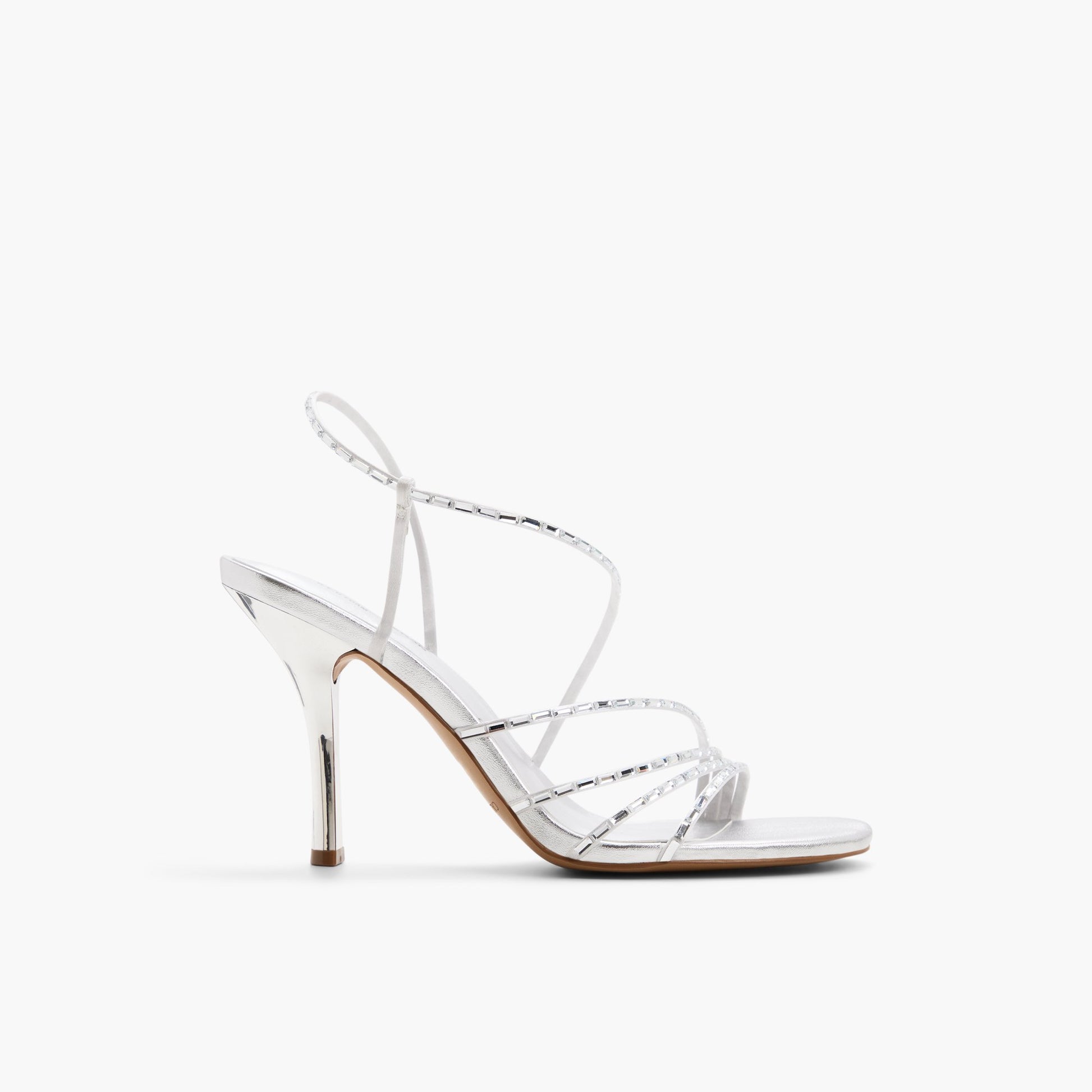 Main View of Silver Envyy Strappy Heeled Sandals for Womens