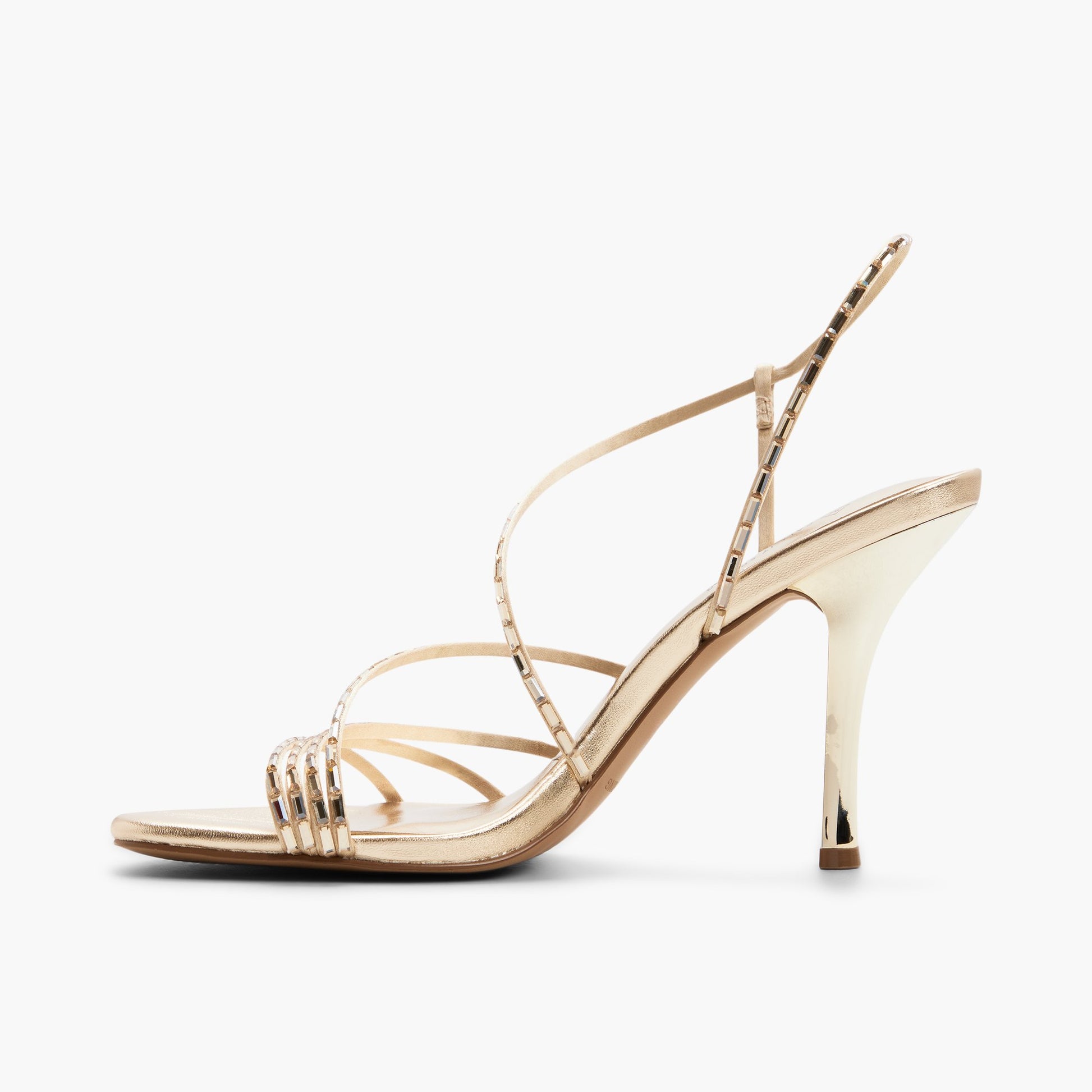 Side view of Gold Envyy Strappy Heeled Sandals