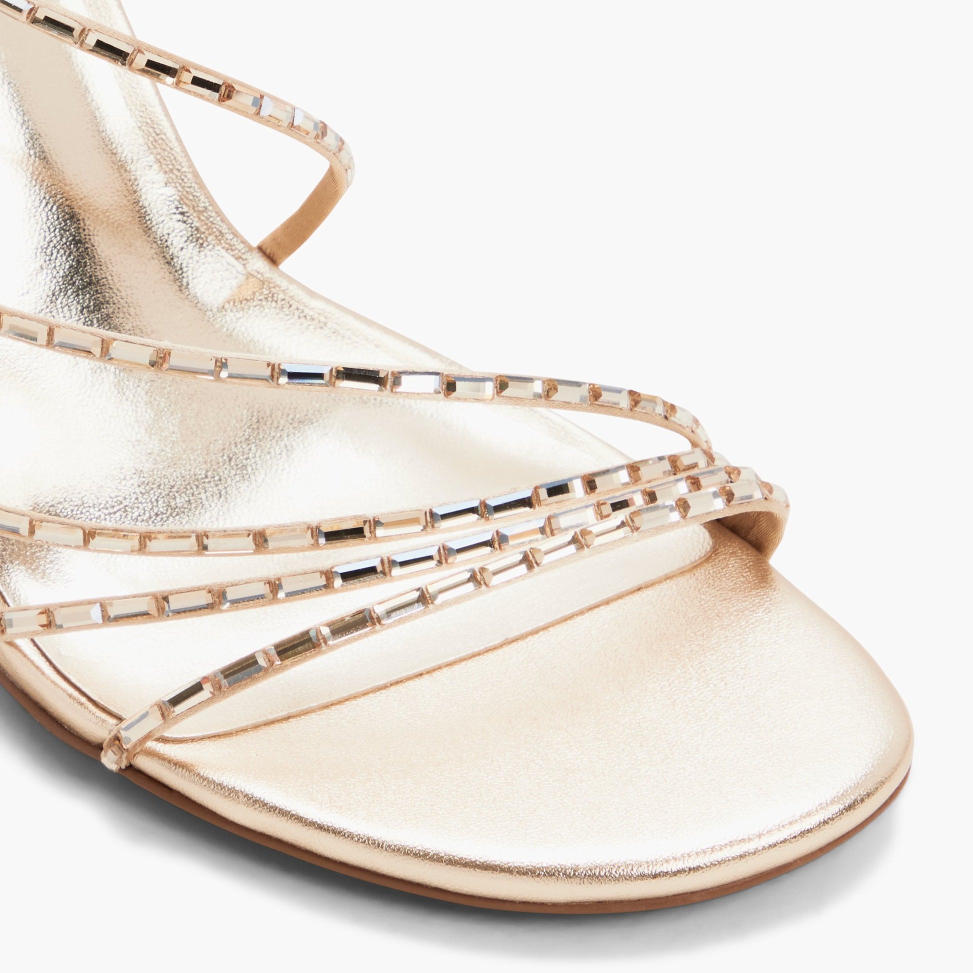 Close-up of the Gold Envyy Strappy Heeled Sandals