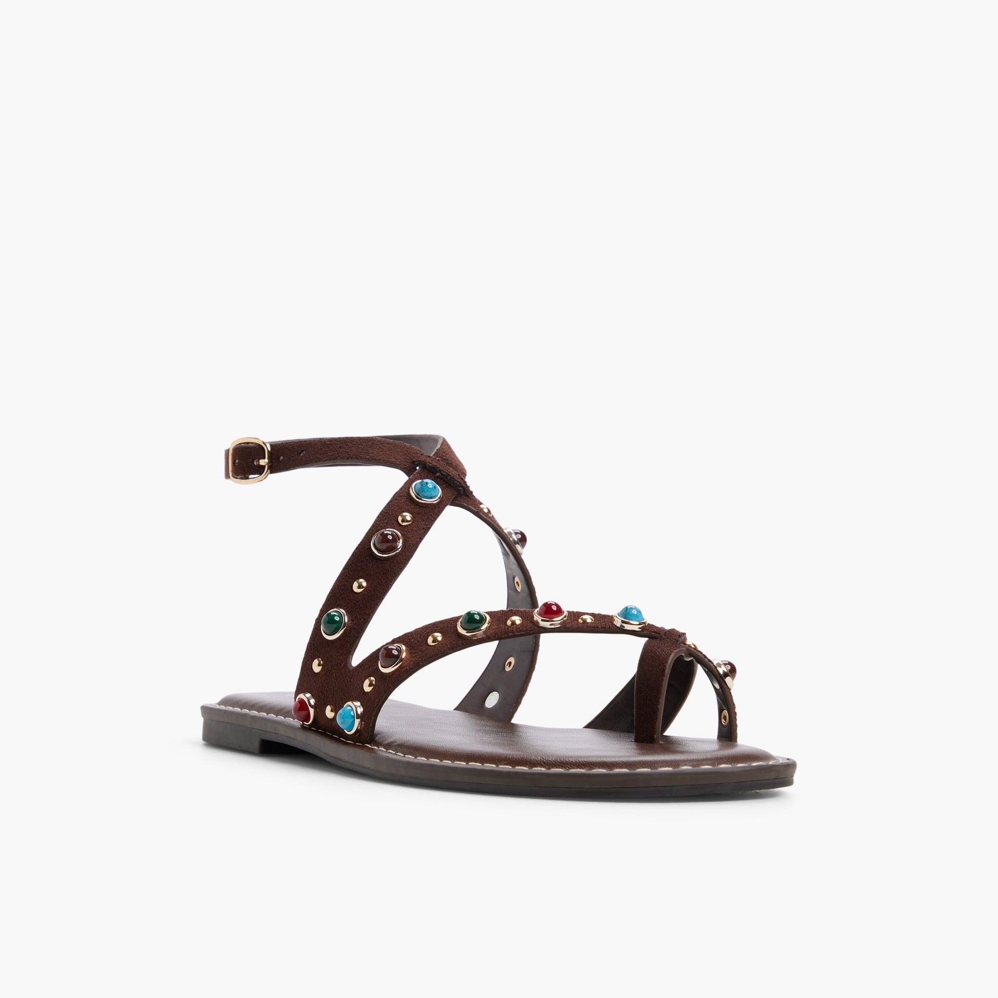 Test FR:Three-quarter angle of Brun foncé Olympiaa Sandales à brides's front side