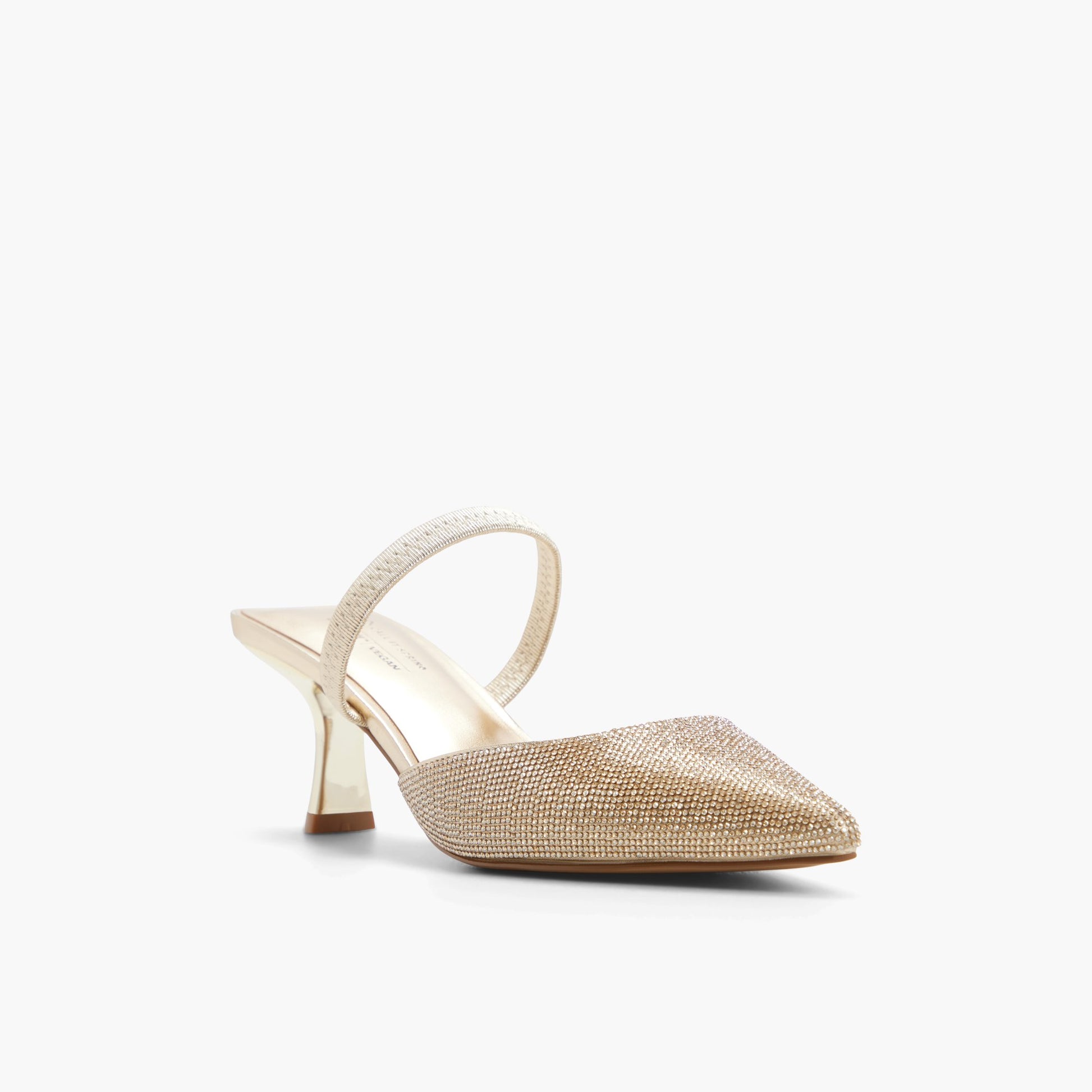 Three-quarter angle of Gold Zaydan Mid Heels's front side