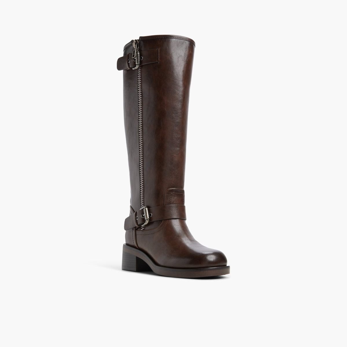 Angle de trois quarts de la face avant de Brun foncé Ilyane Bottes hautes