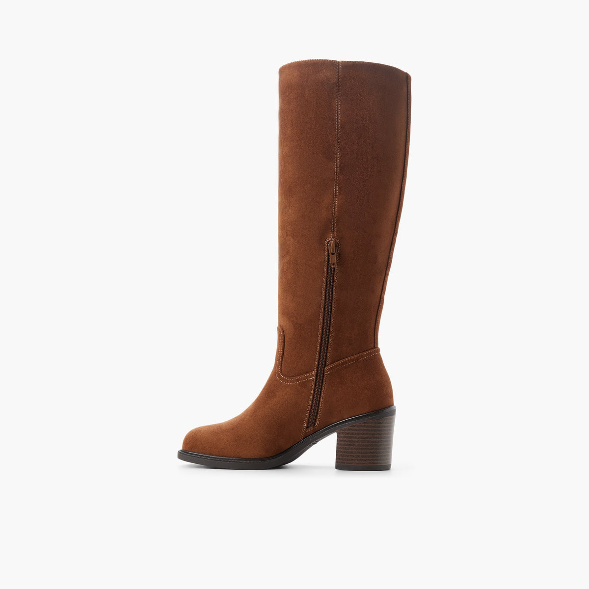 Side view of Cognac Kirae Knee-High Boots
