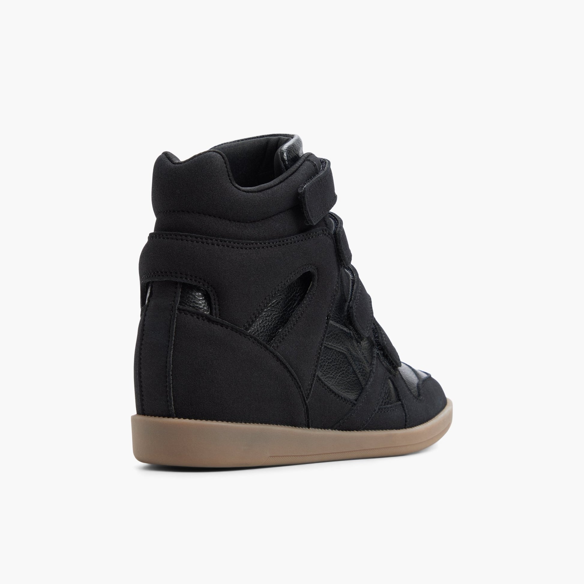 Three-quarter angle of Black Ovela Wedge Sneakers's back side
