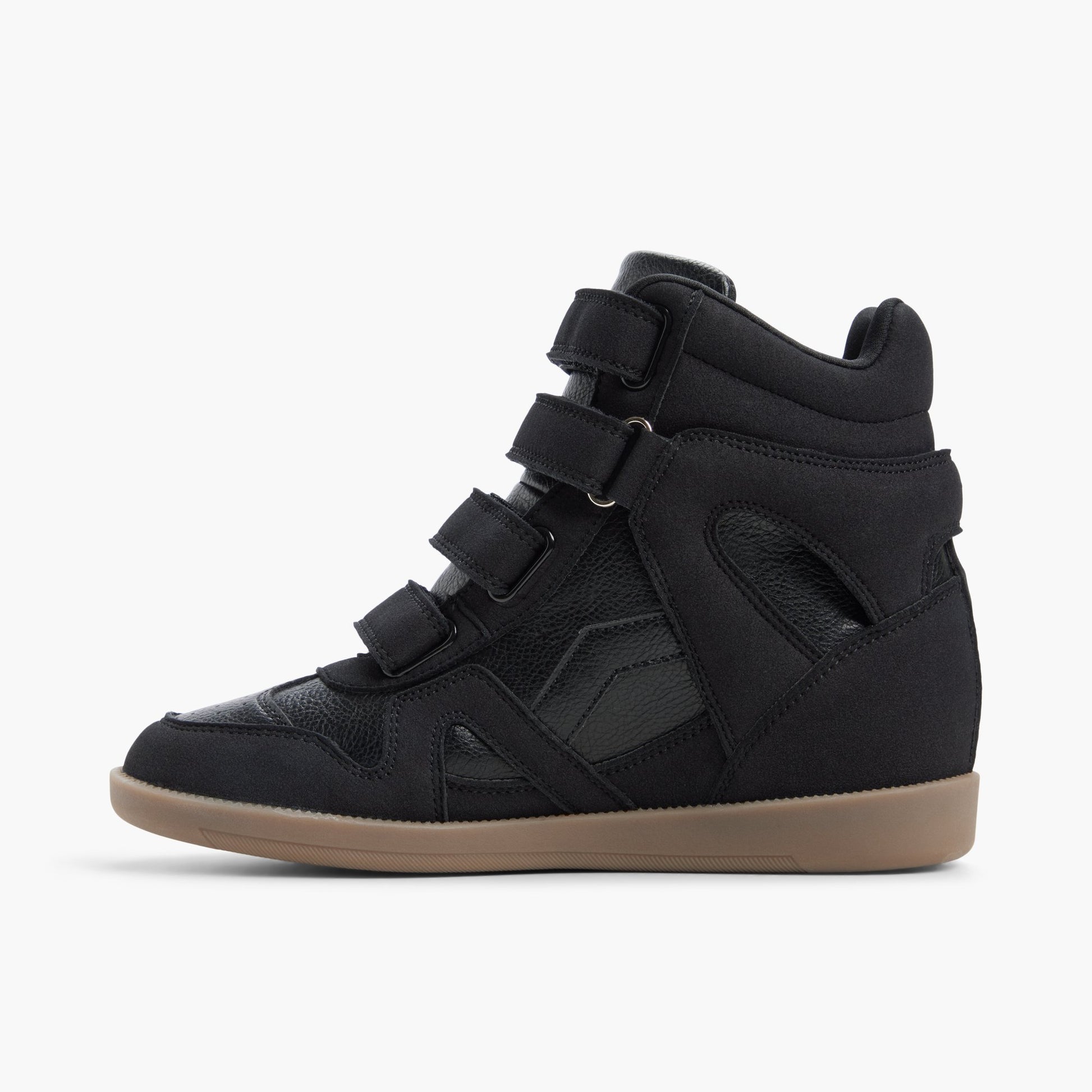 Side view of Black Ovela Wedge Sneakers