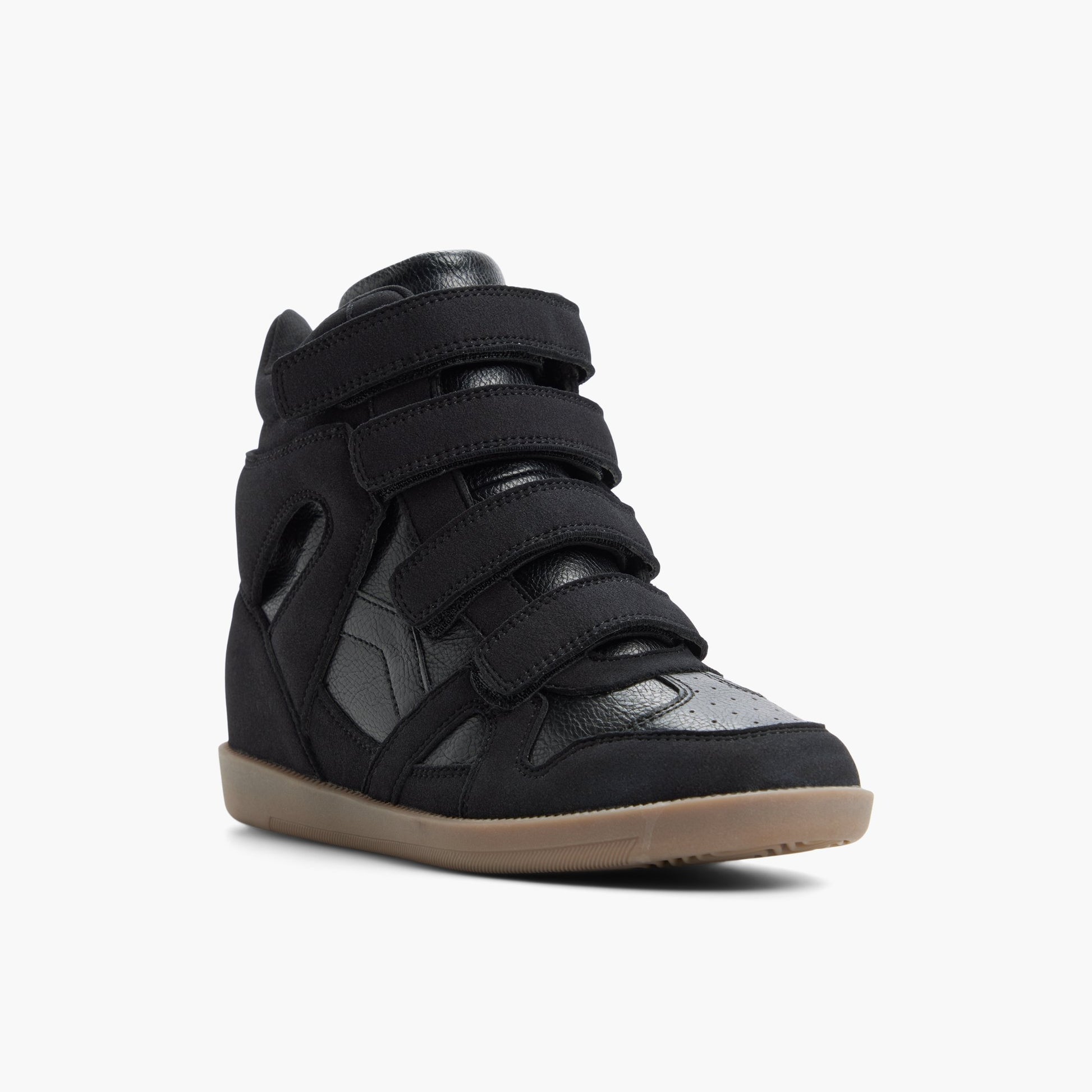 Three-quarter angle of Black Ovela Wedge Sneakers's front side